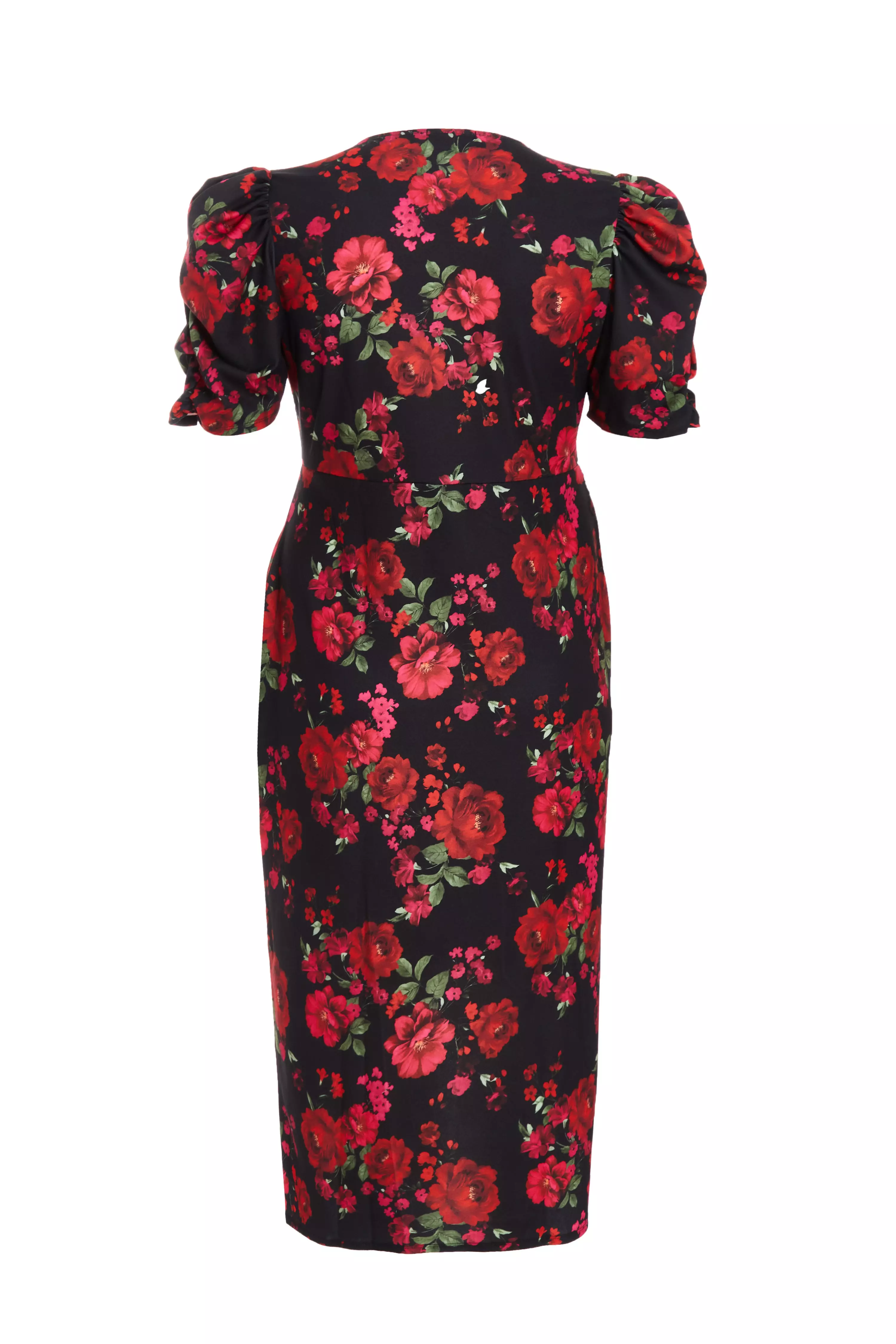 Curve Black Floral Wrap Midi Dress