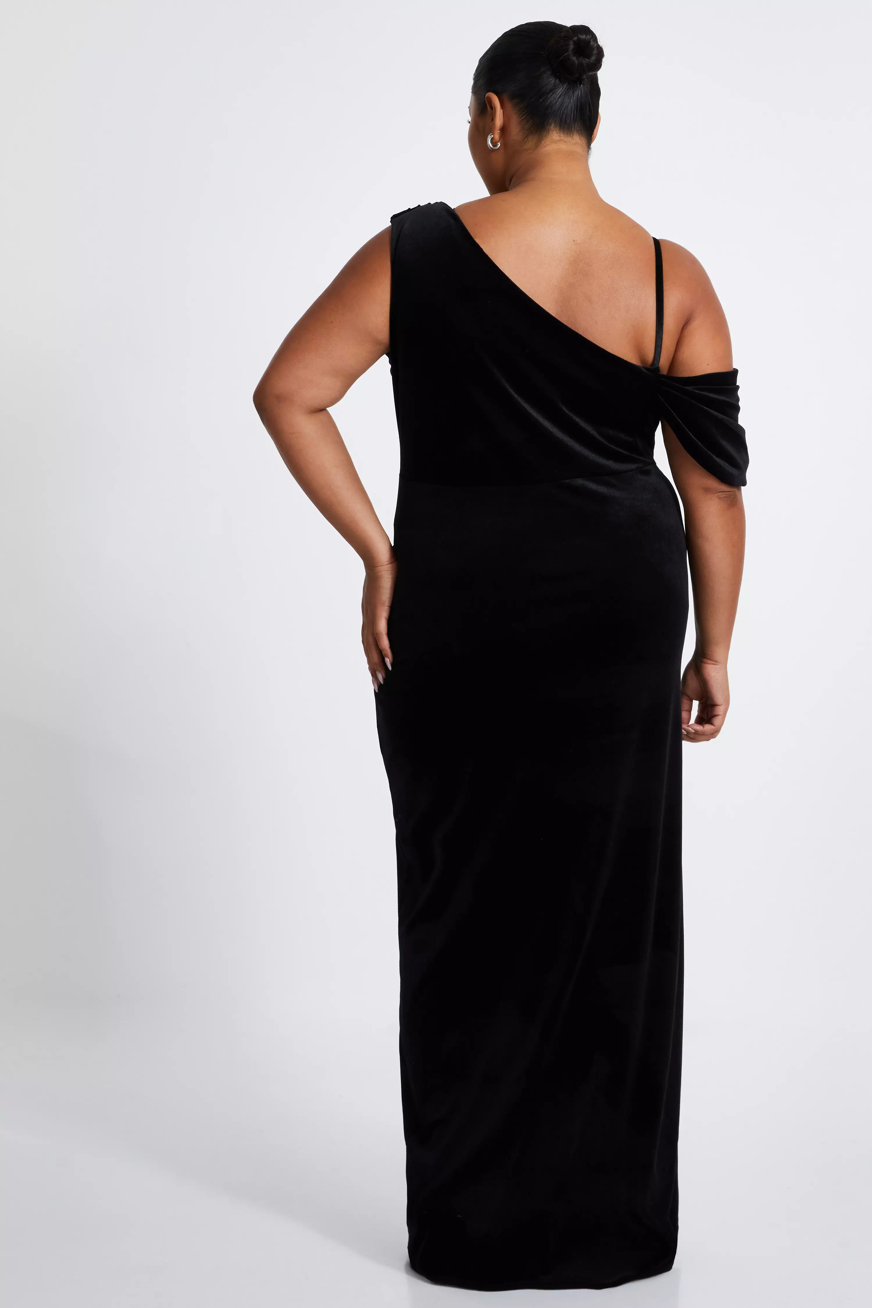 Black Curve Velvet Wrap Maxi Dress