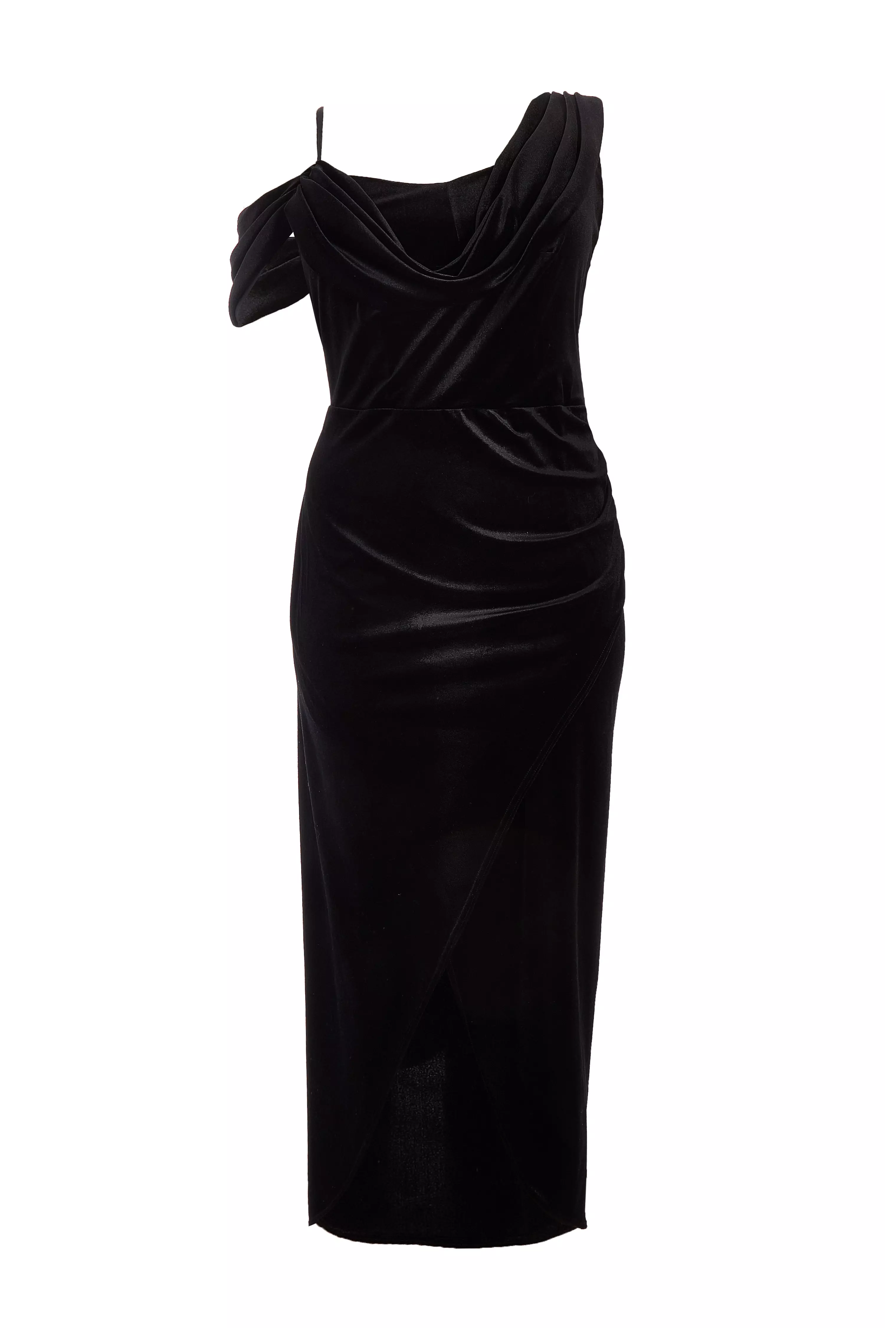 Black Curve Velvet Wrap Maxi Dress