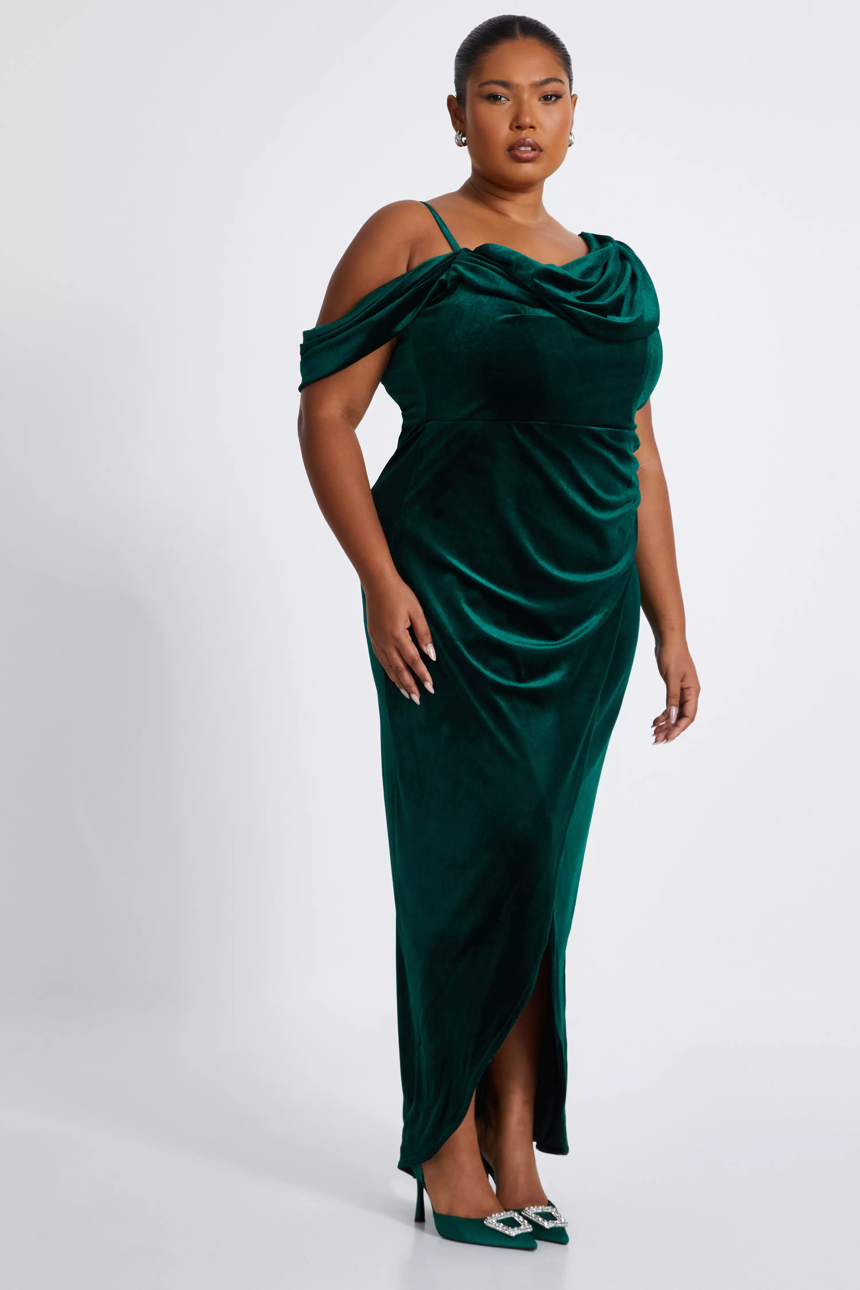 Curve Bottle Green Velvet Maxi Dress