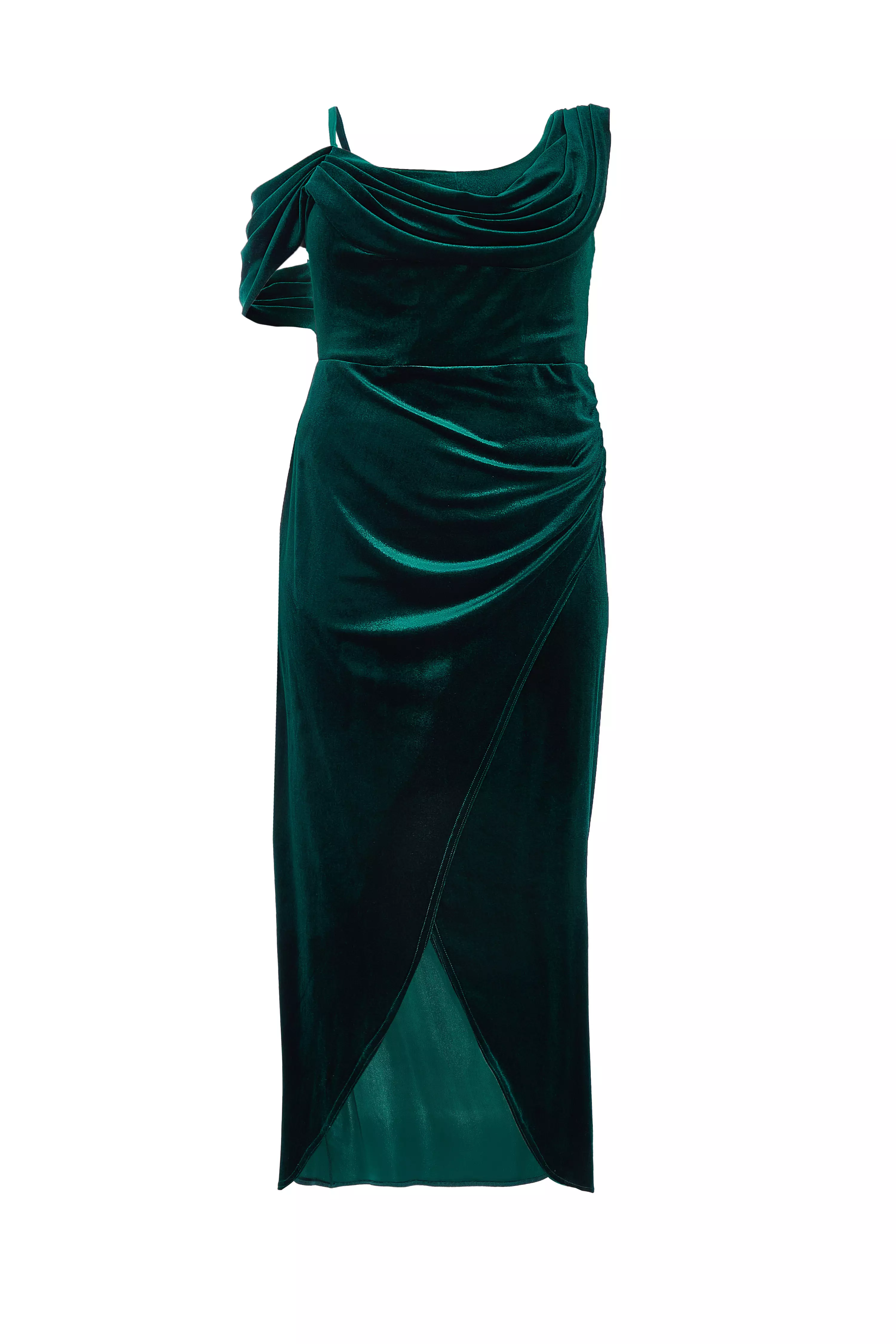 Curve Bottle Green Velvet Maxi Dress