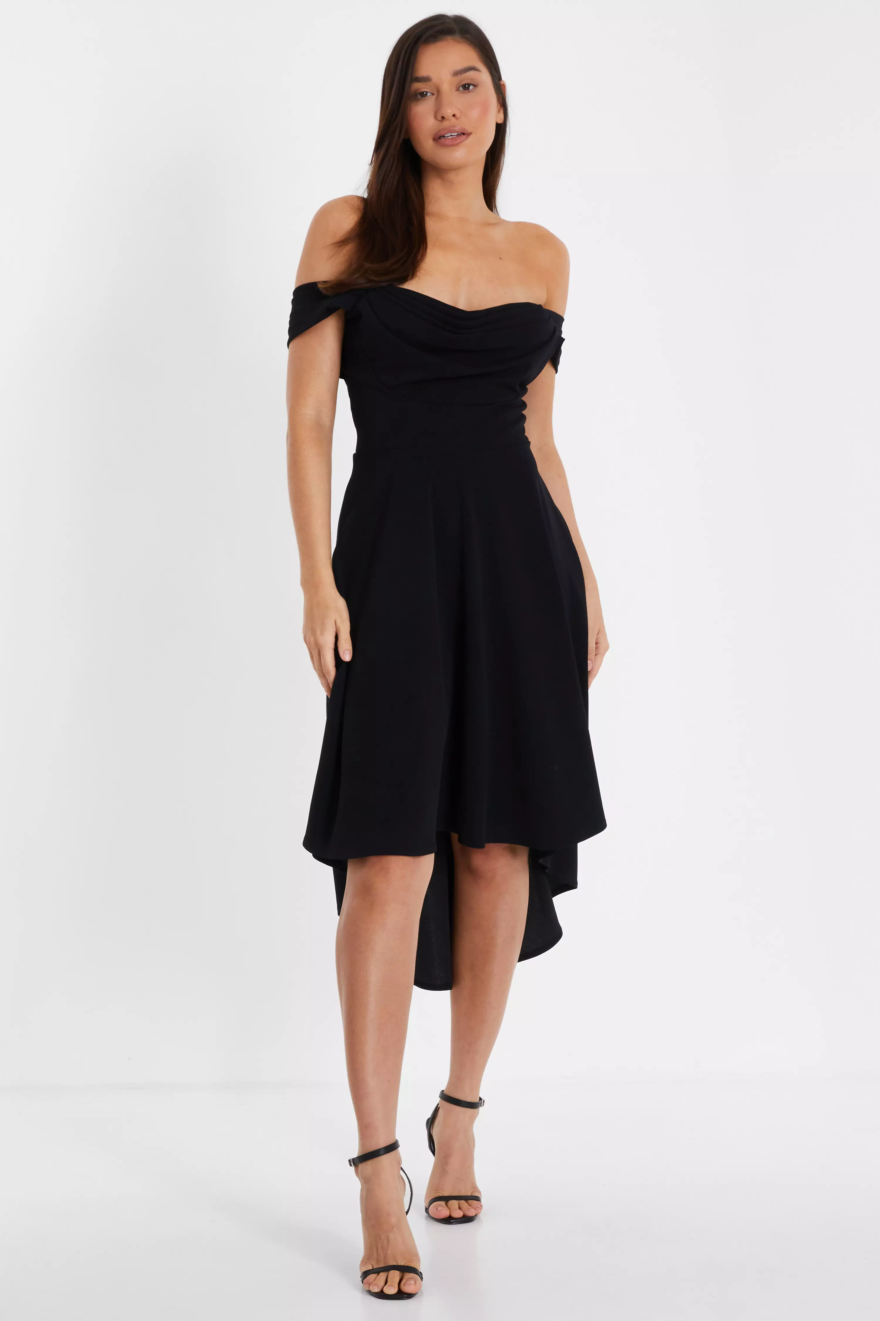 Black Dip Hem Midi Dress