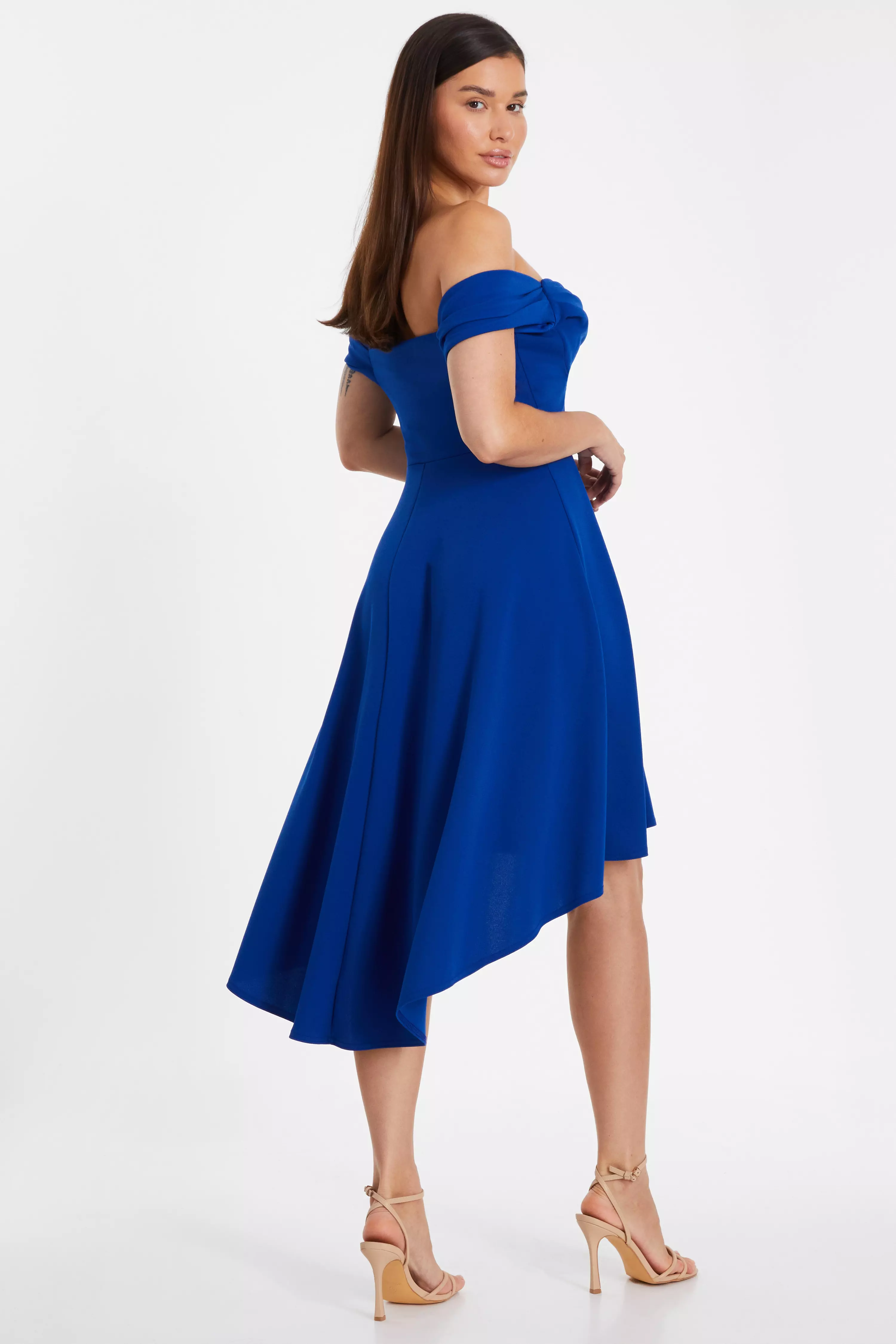 Royal Blue Bardot Dip Hem Midi Dress