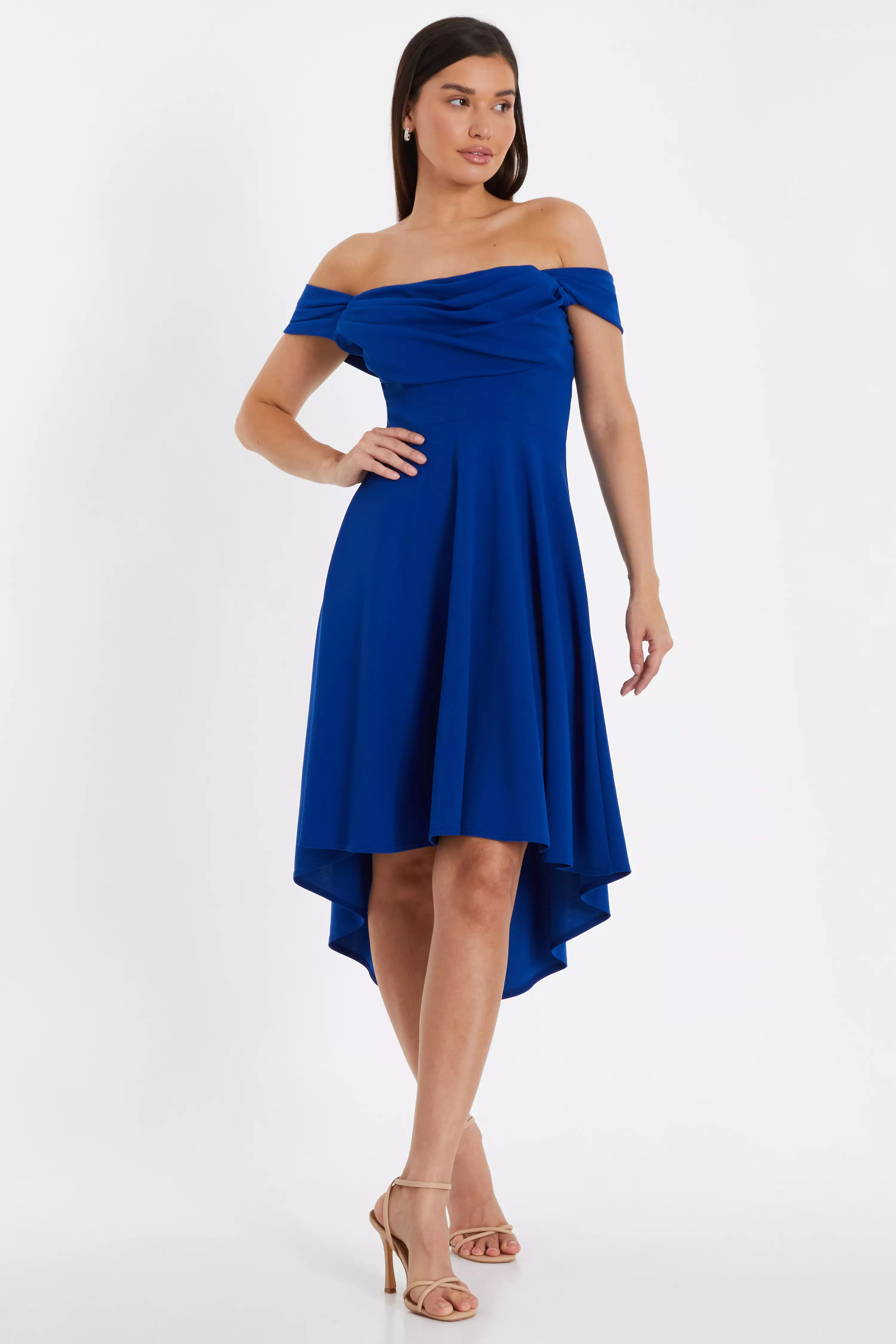 Royal Blue Bardot Dip Hem Midi Dress