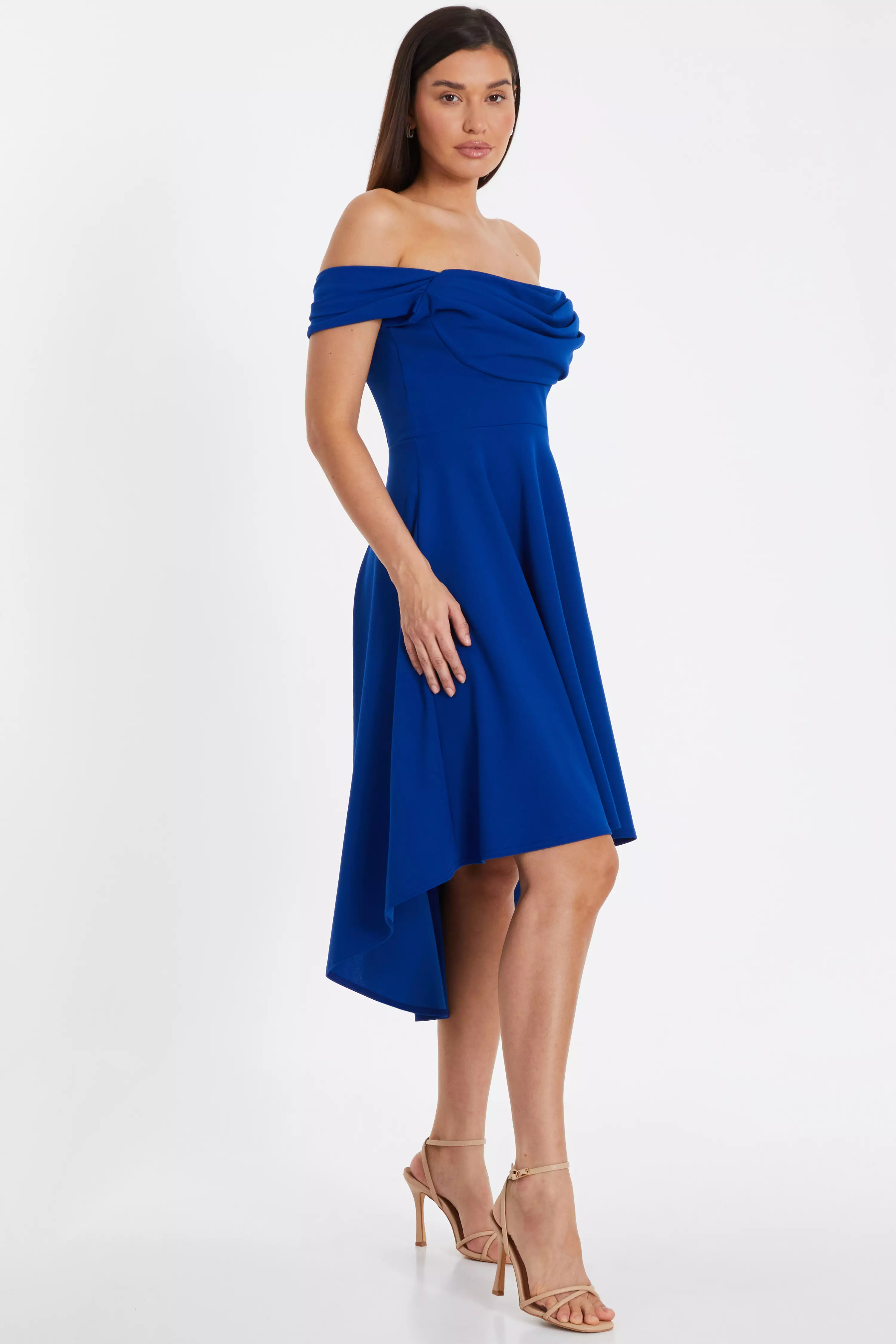 Royal Blue Bardot Dip Hem Midi Dress