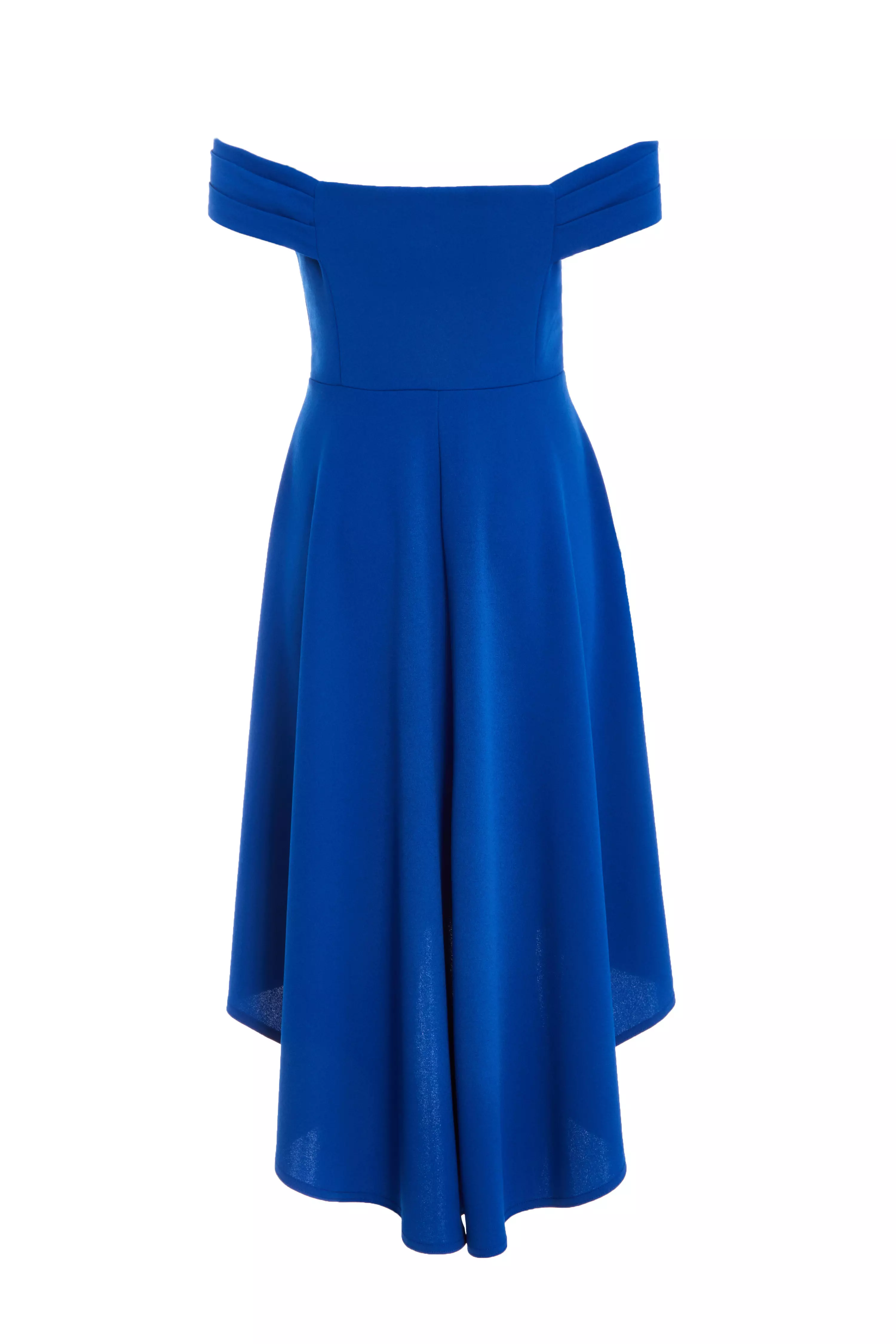 Royal Blue Bardot Dip Hem Midi Dress