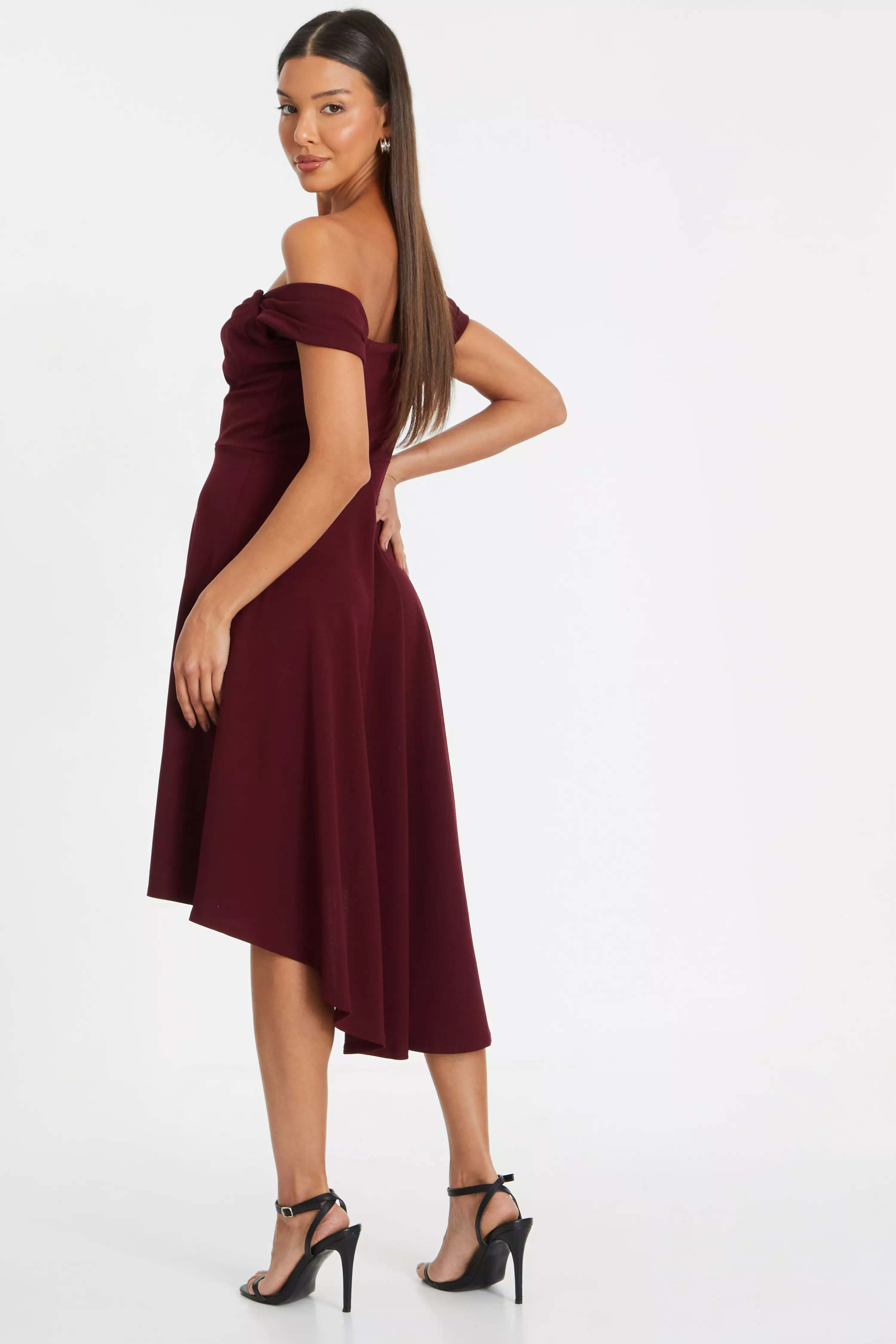 Dark Red Dip Hem Dress