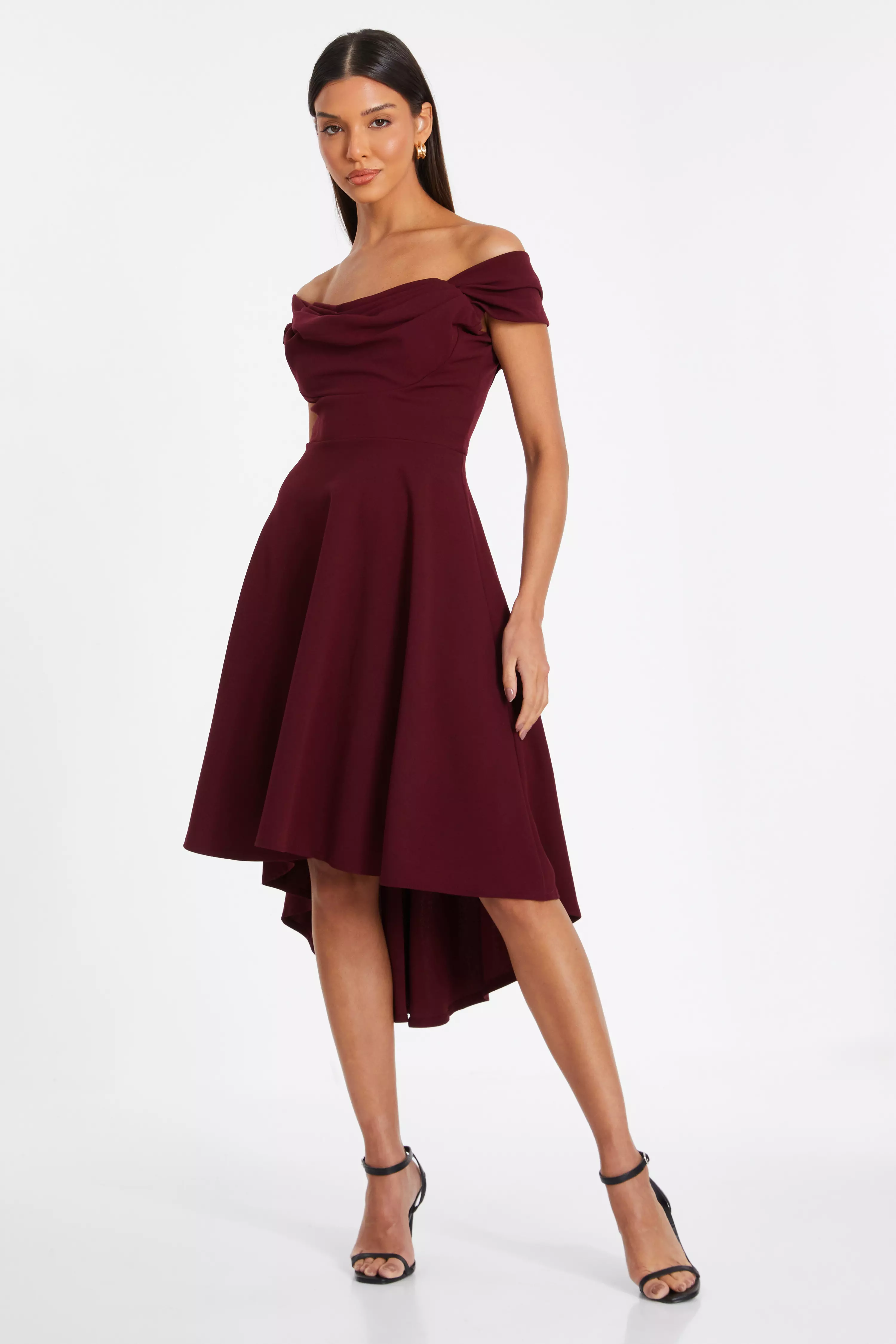 Dark Red Dip Hem Dress