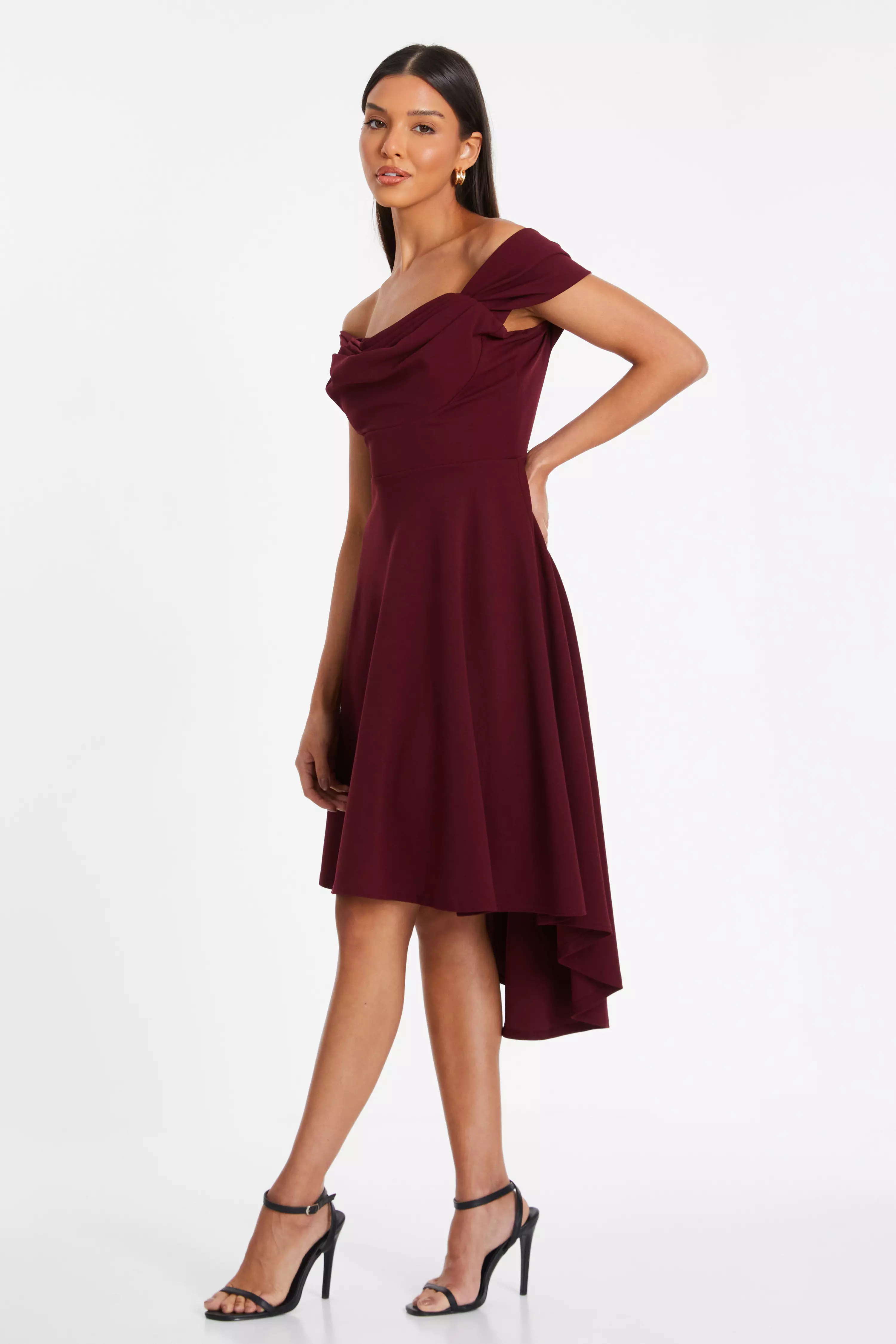 Dark Red Dip Hem Dress