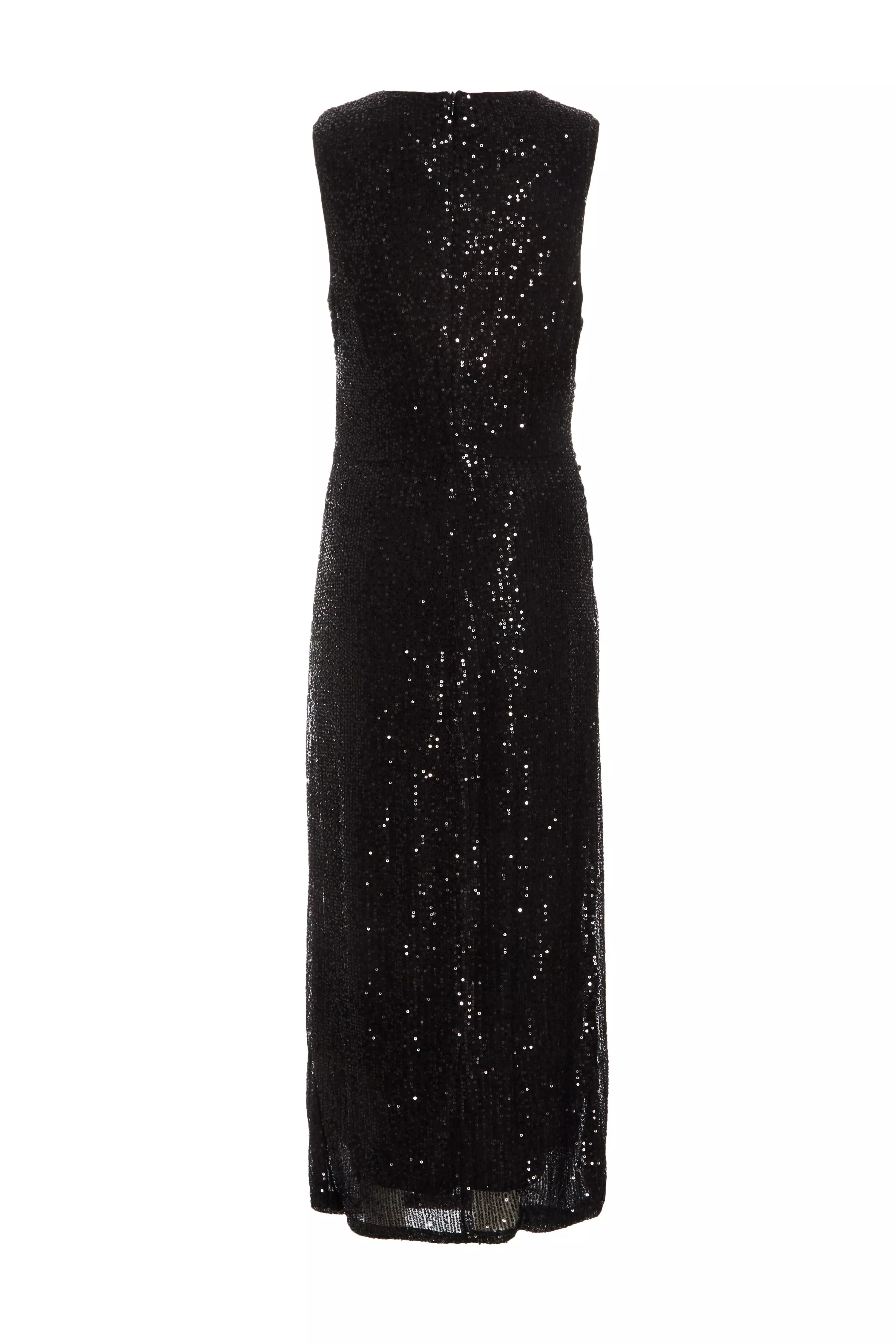 Black Sequin Ruched Side Midaxi Dress