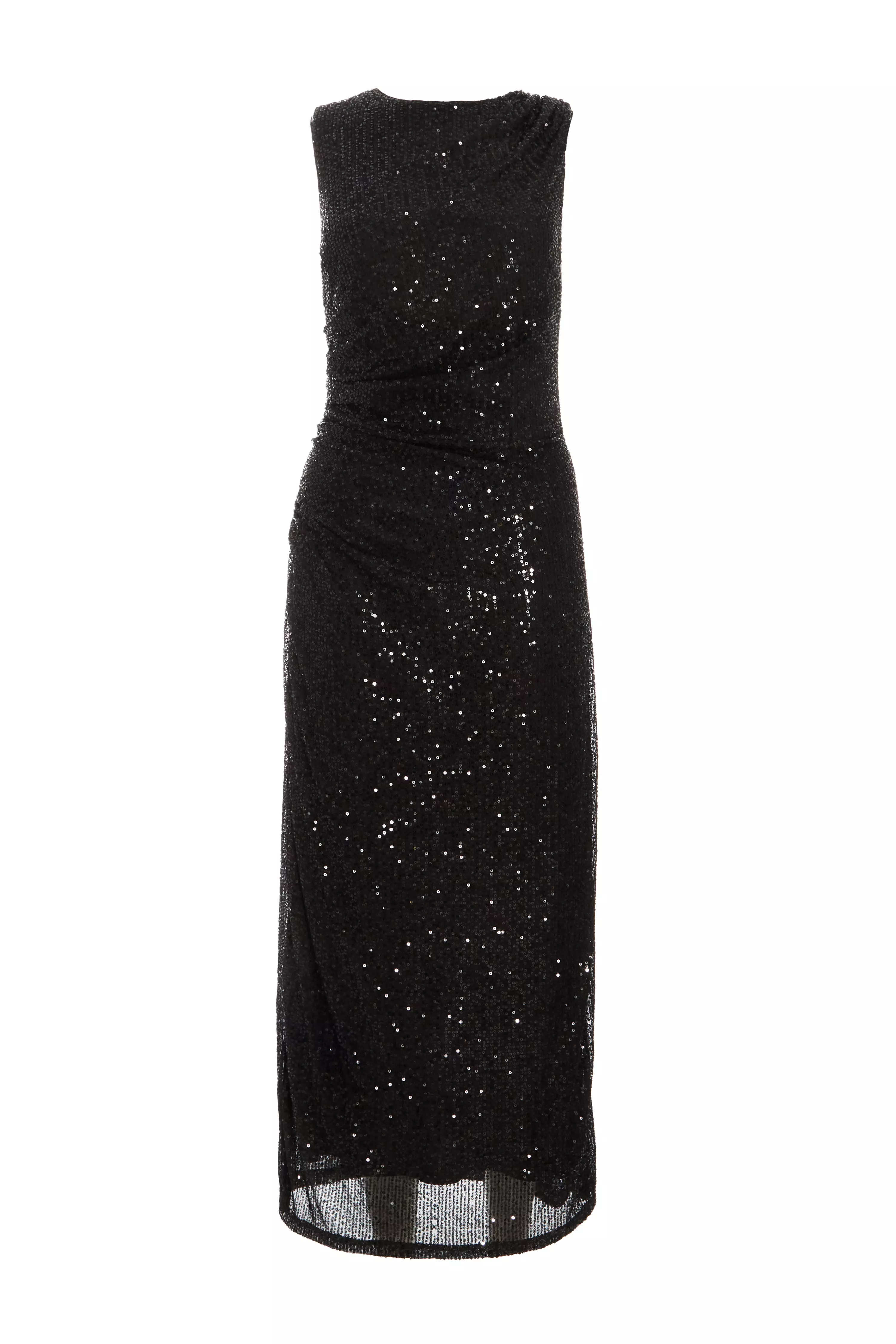 Black Sequin Ruched Side Midaxi Dress