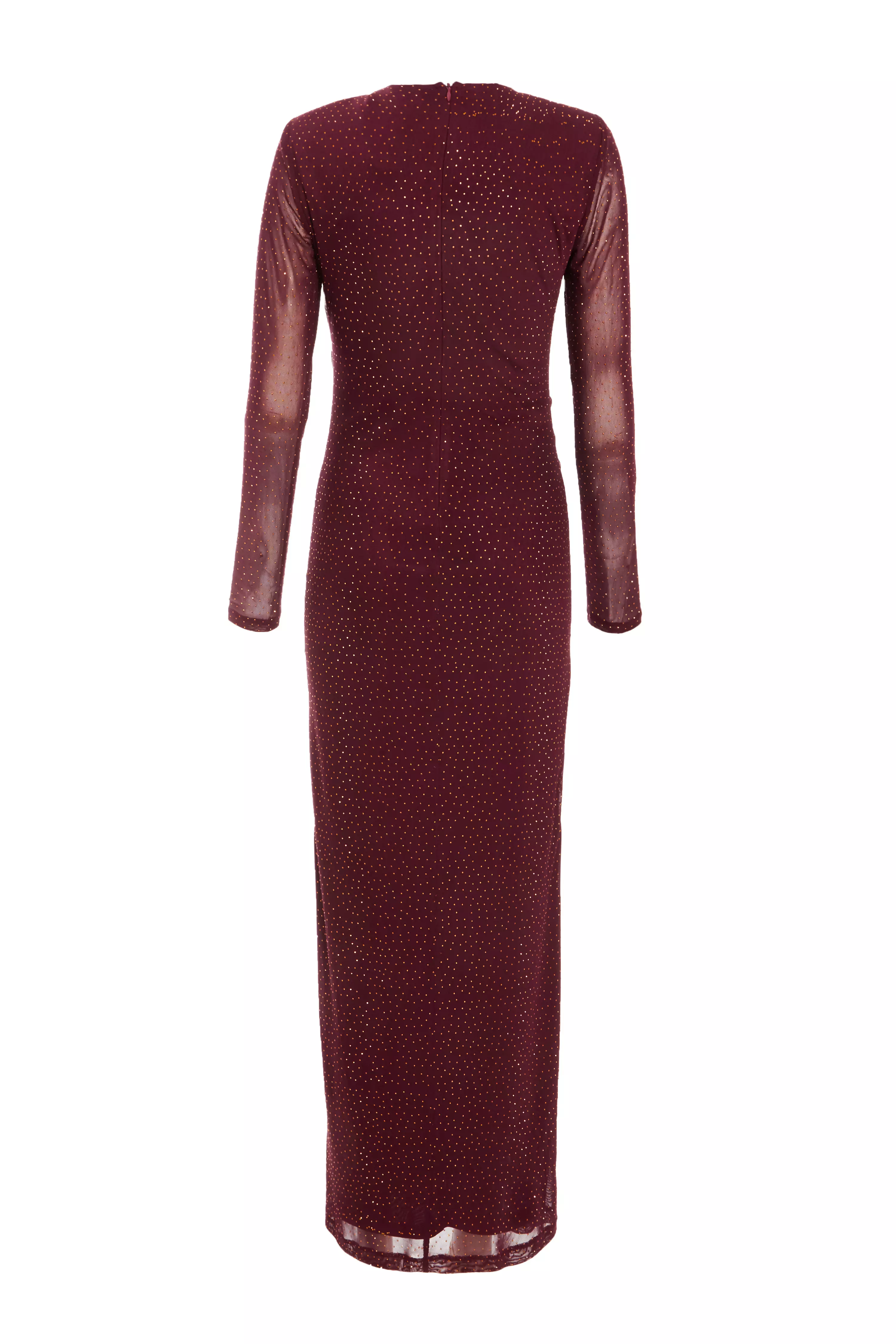 Dark Red Mesh Diamante Midaxi Dress