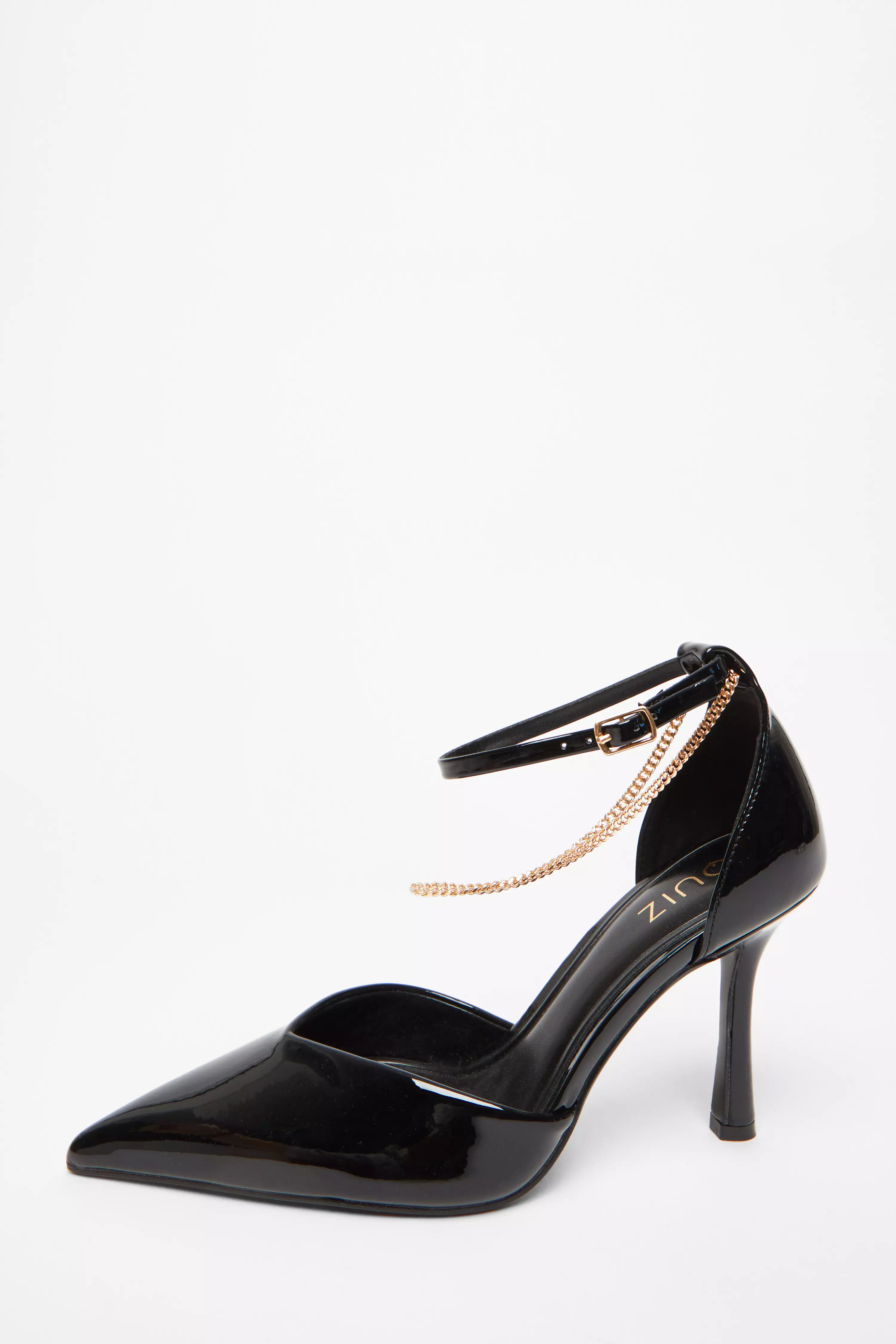 Black Faux Leather Court Heels