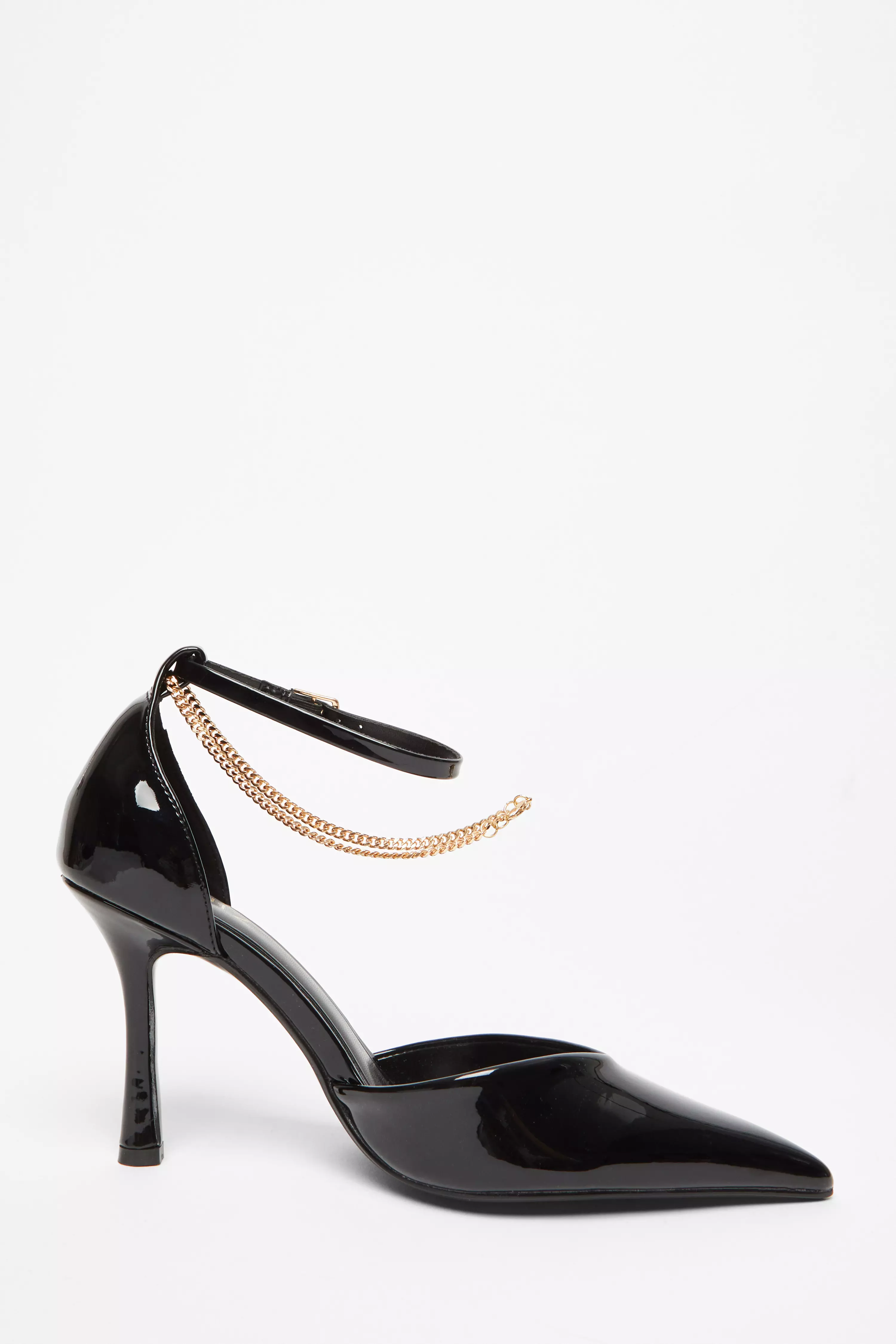 Black Faux Leather Court Heels