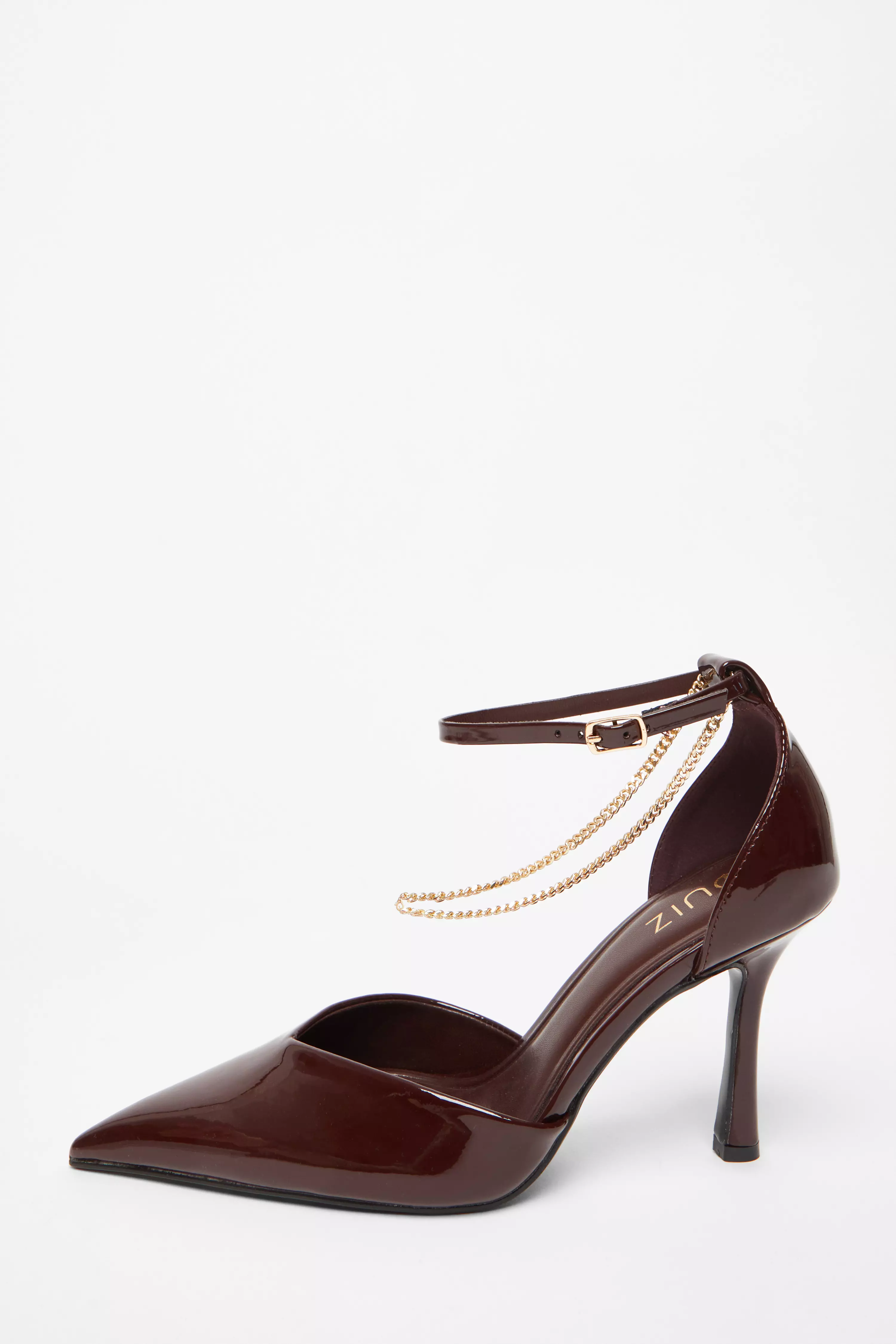 Dark Red Faux Leather Court Heels