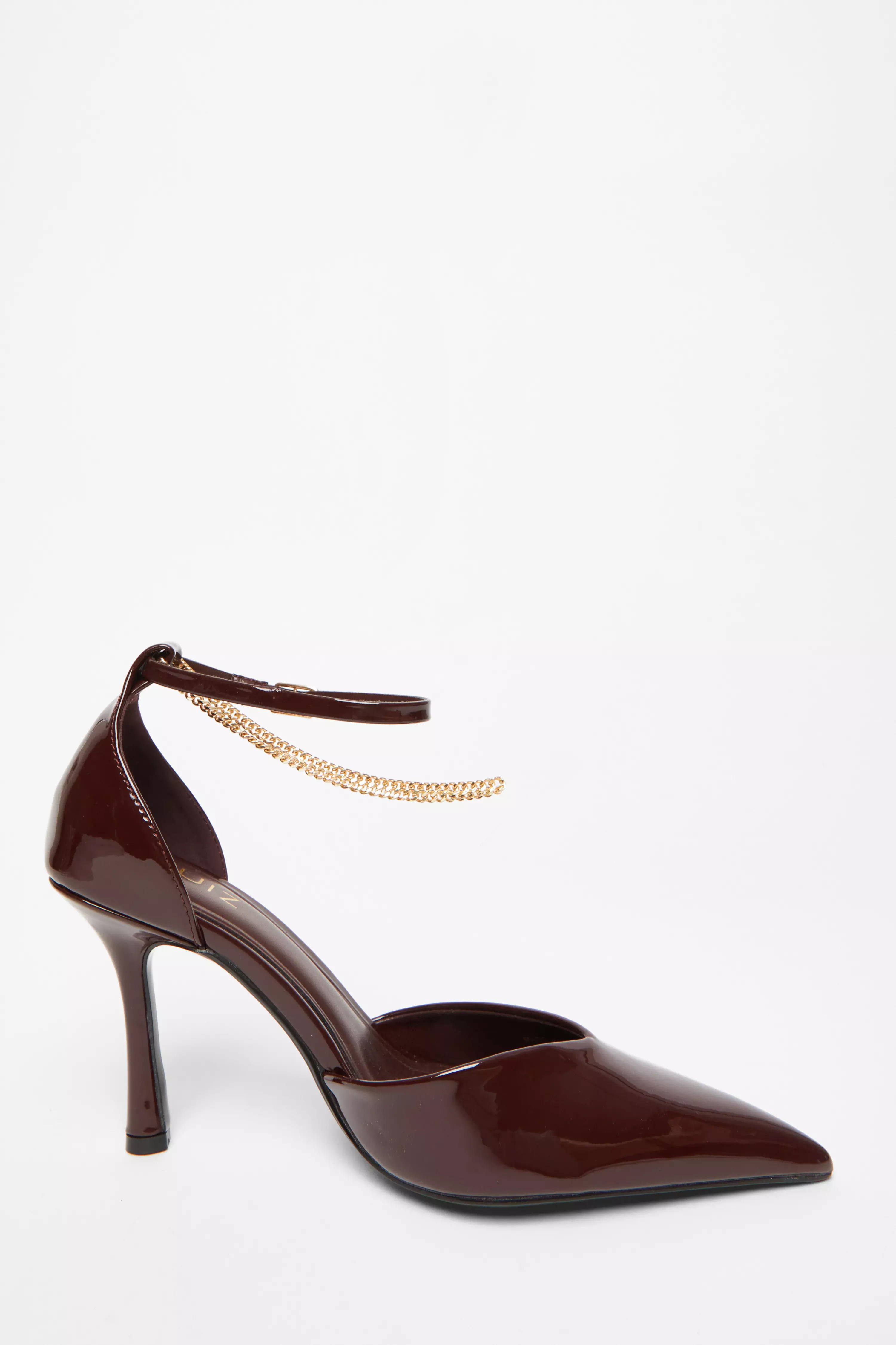 Dark Red Faux Leather Court Heels