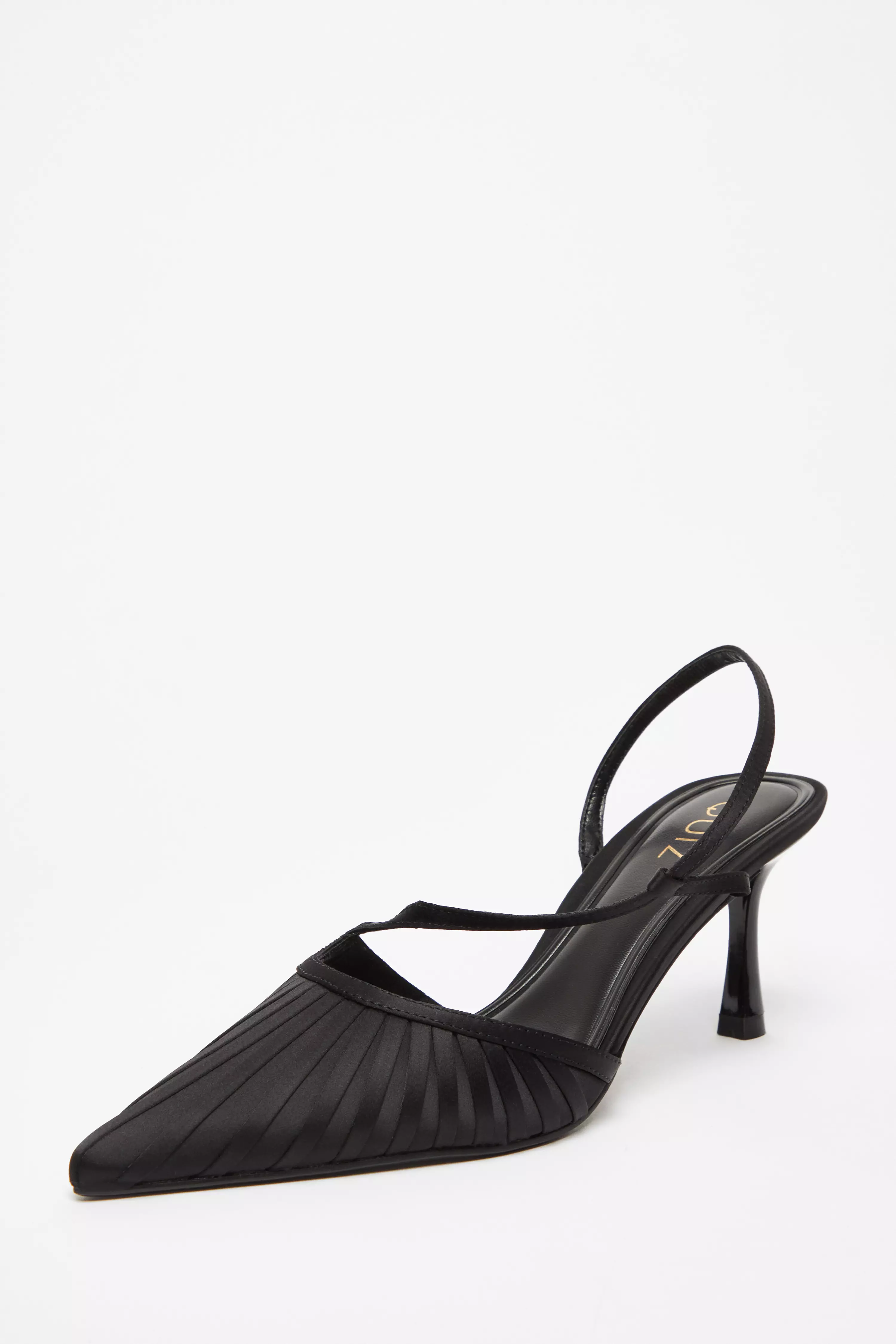 Black Satin Asymmetric Court Heels 