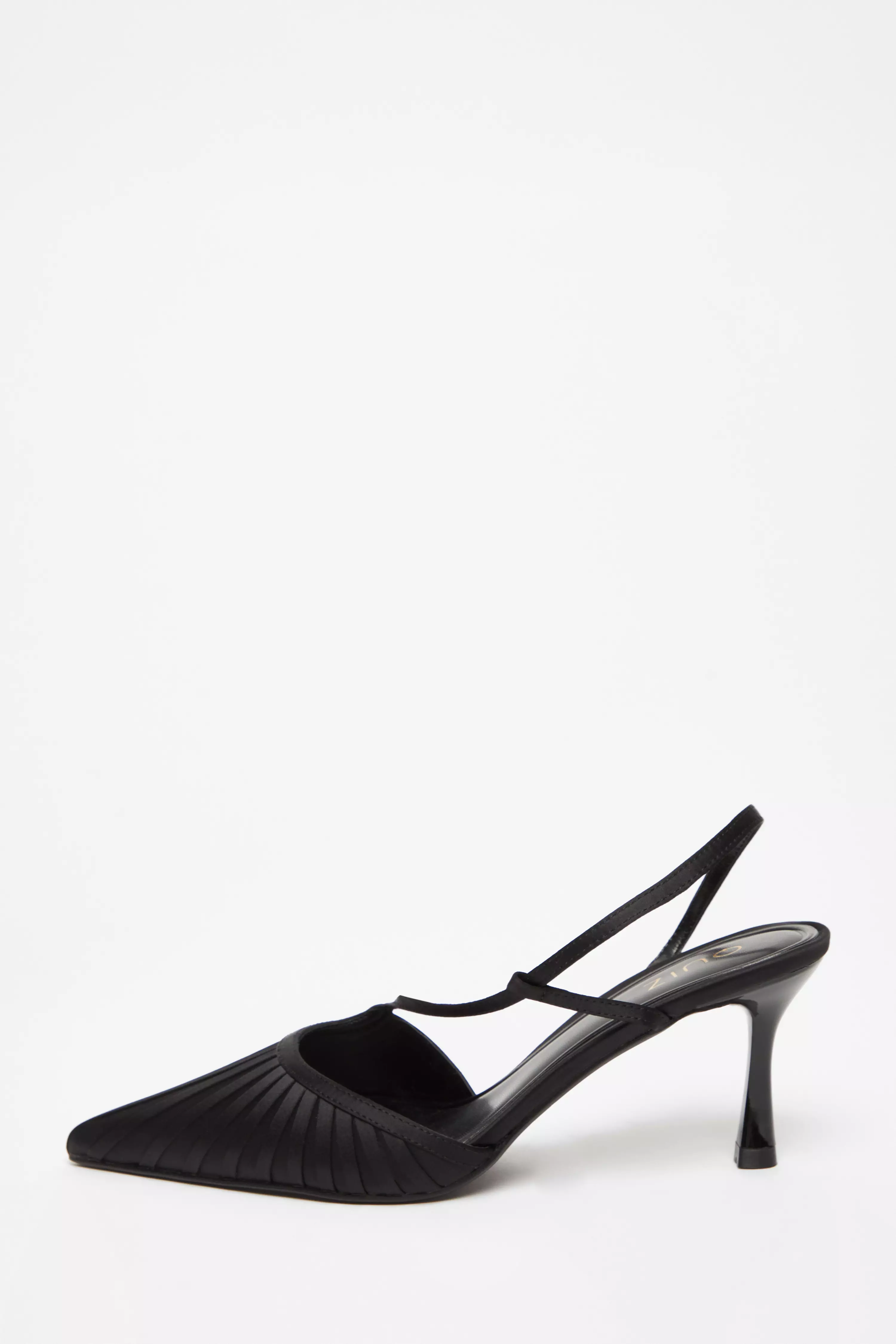 Black Satin Asymmetric Court Heels 