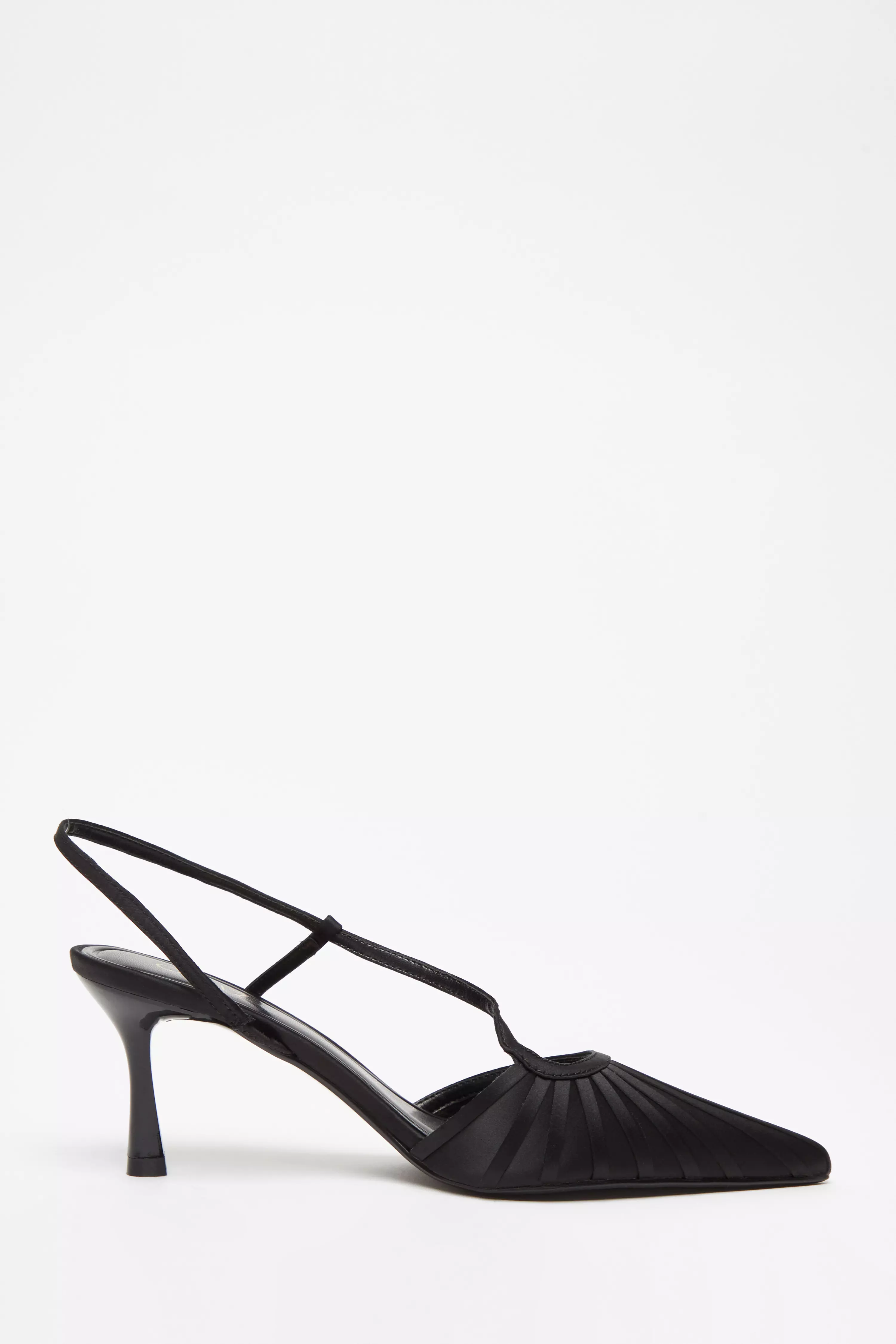 Black Satin Asymmetric Court Heels 