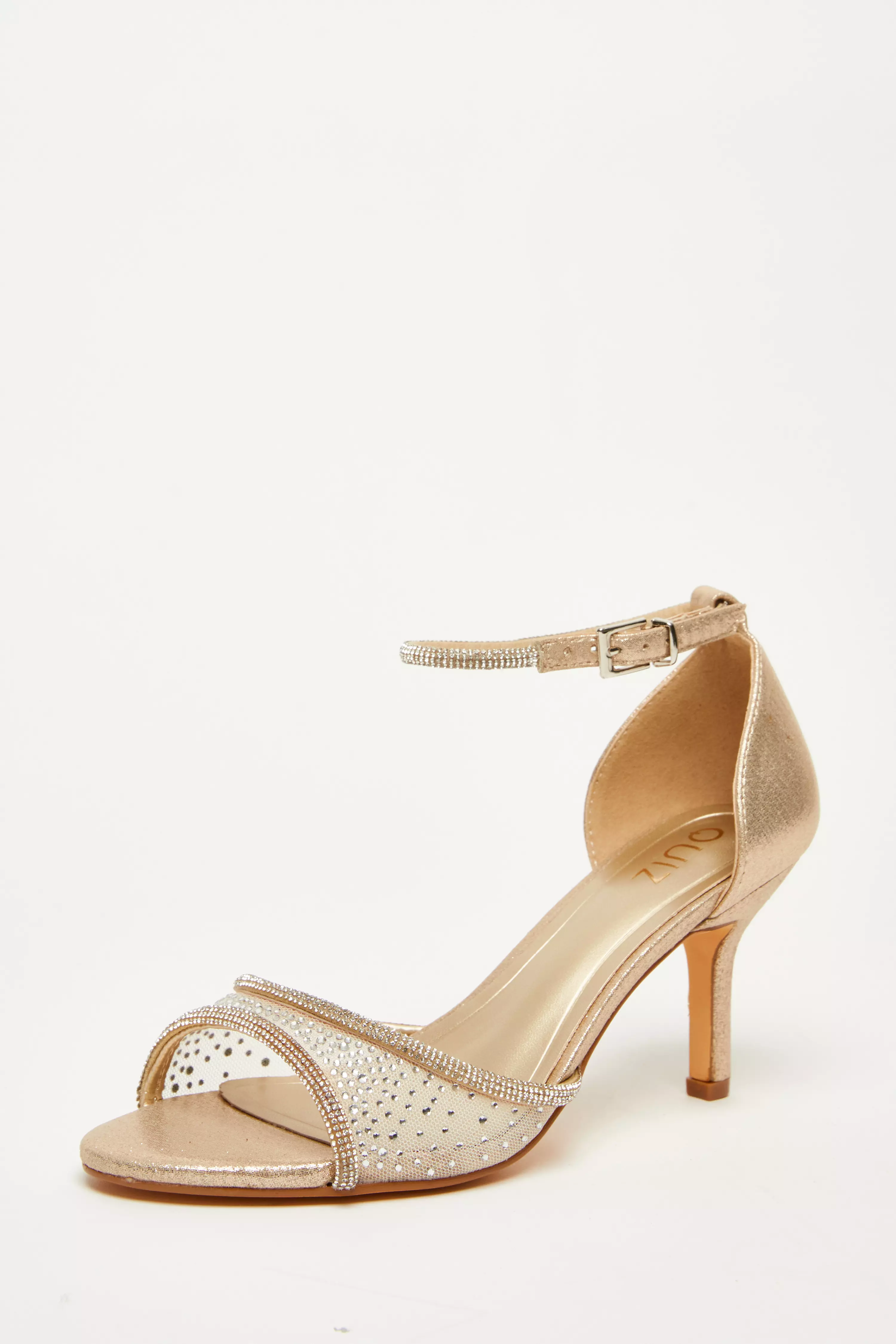 Gold Faux Leather Embellished Heels