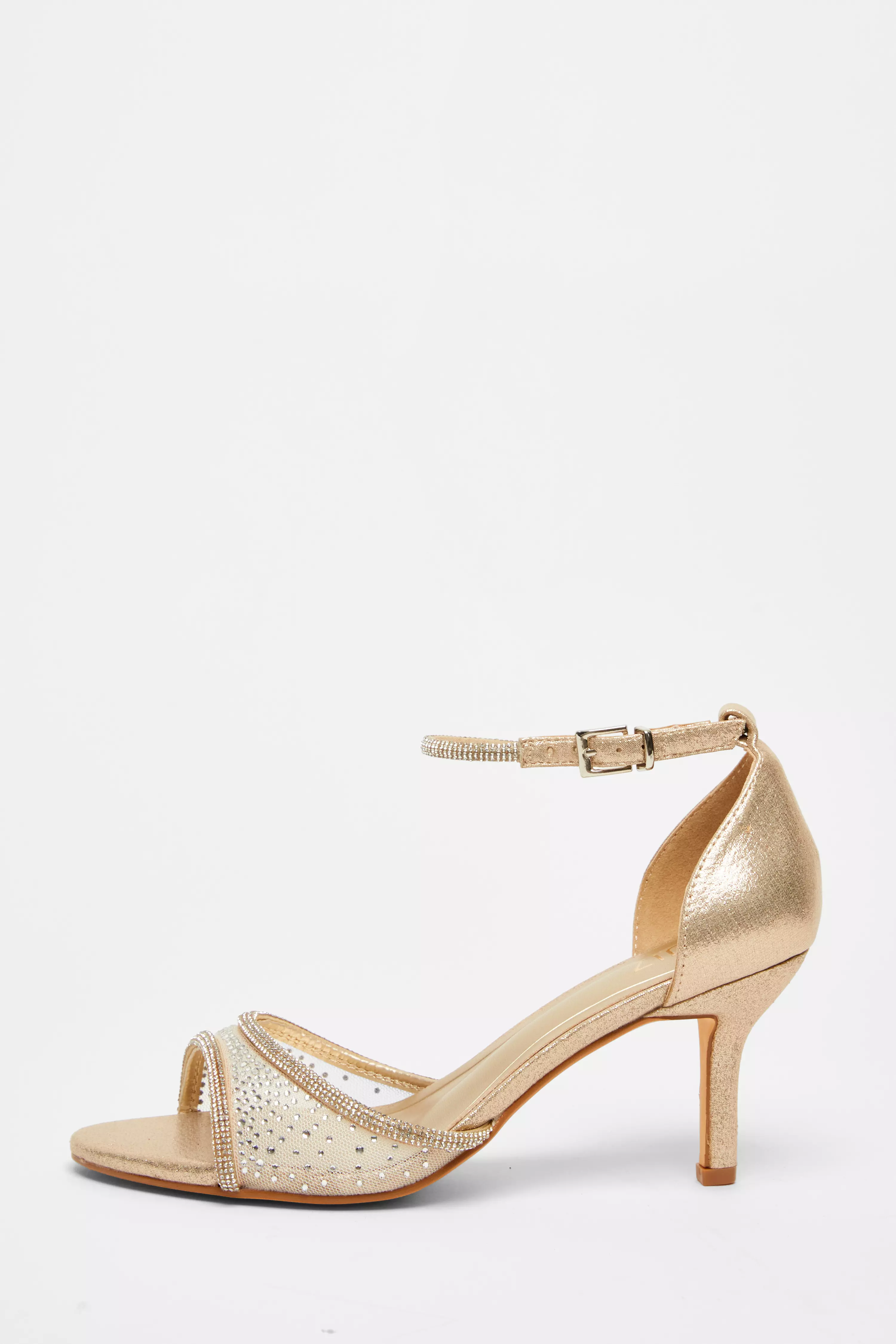 Gold Faux Leather Embellished Heels