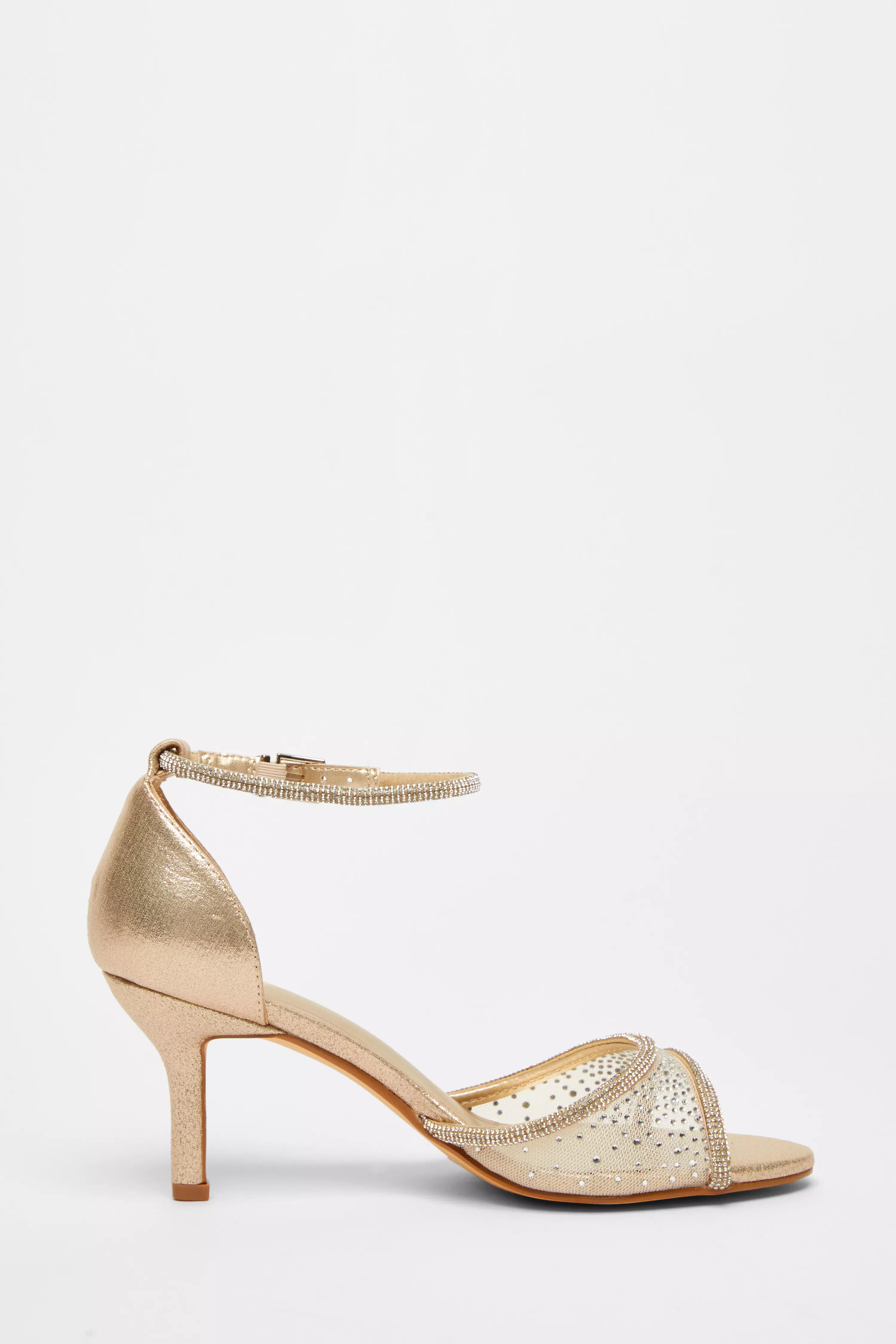 Gold Faux Leather Embellished Heels