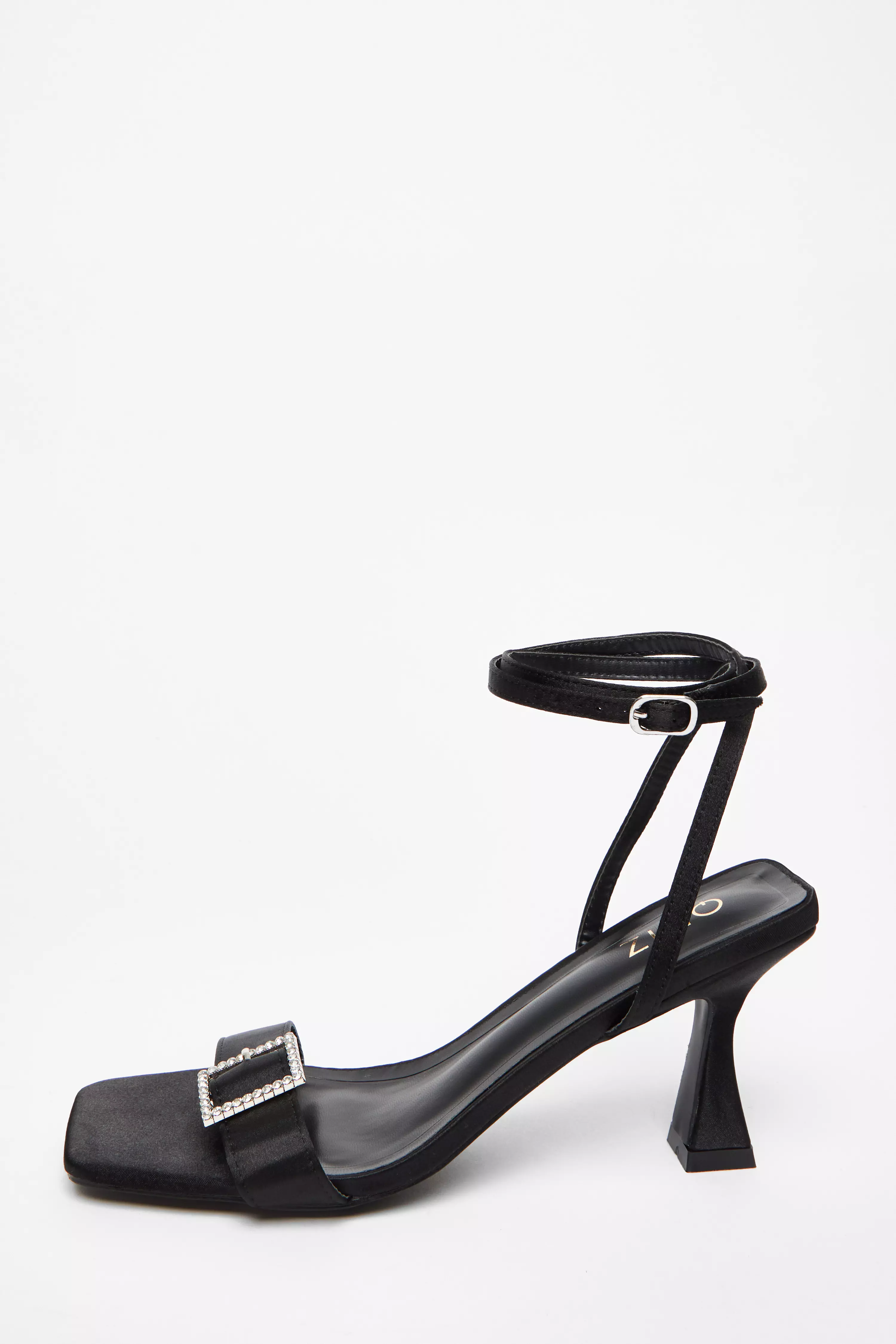 Black Satin Buckle Heels