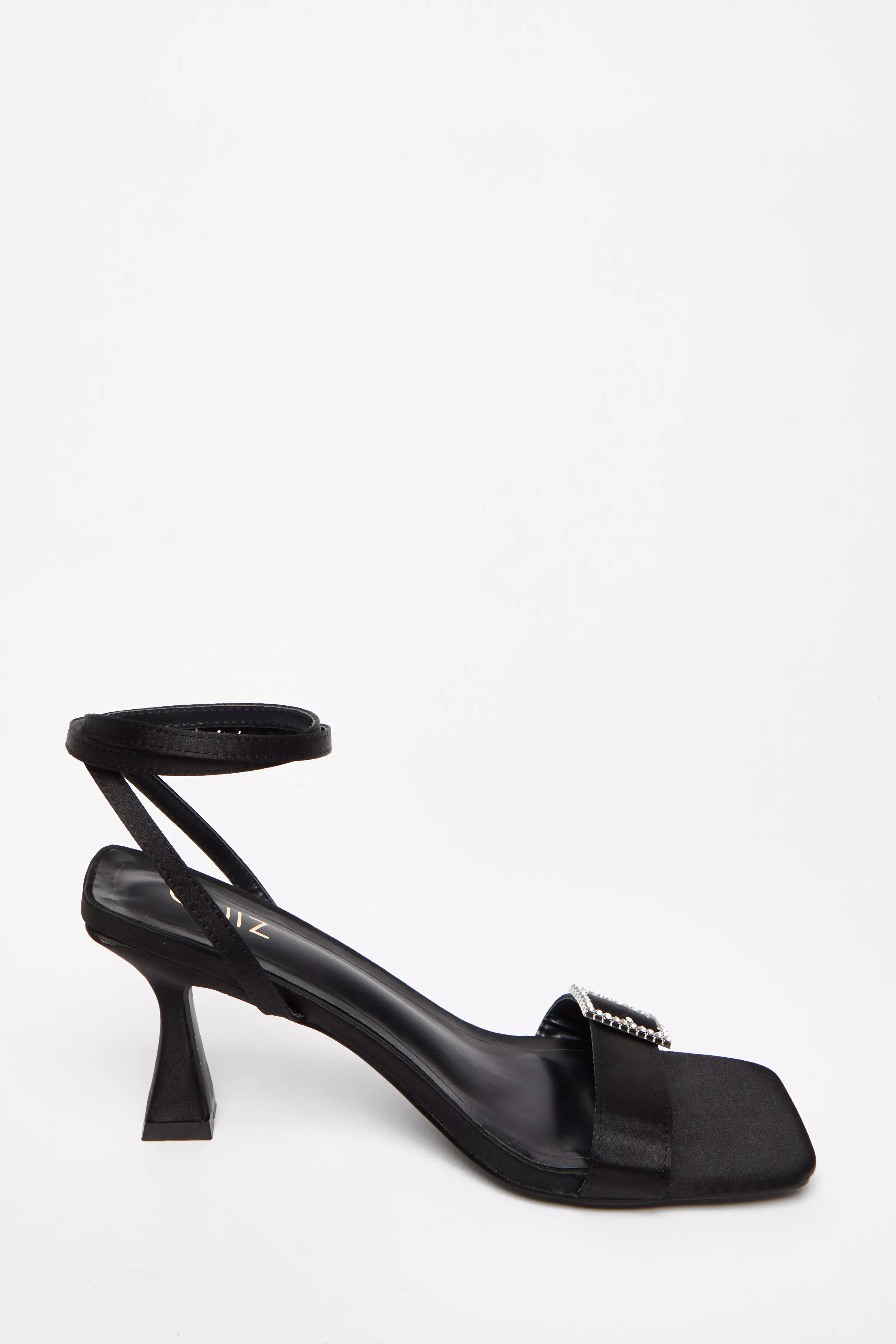 Black Satin Buckle Heels