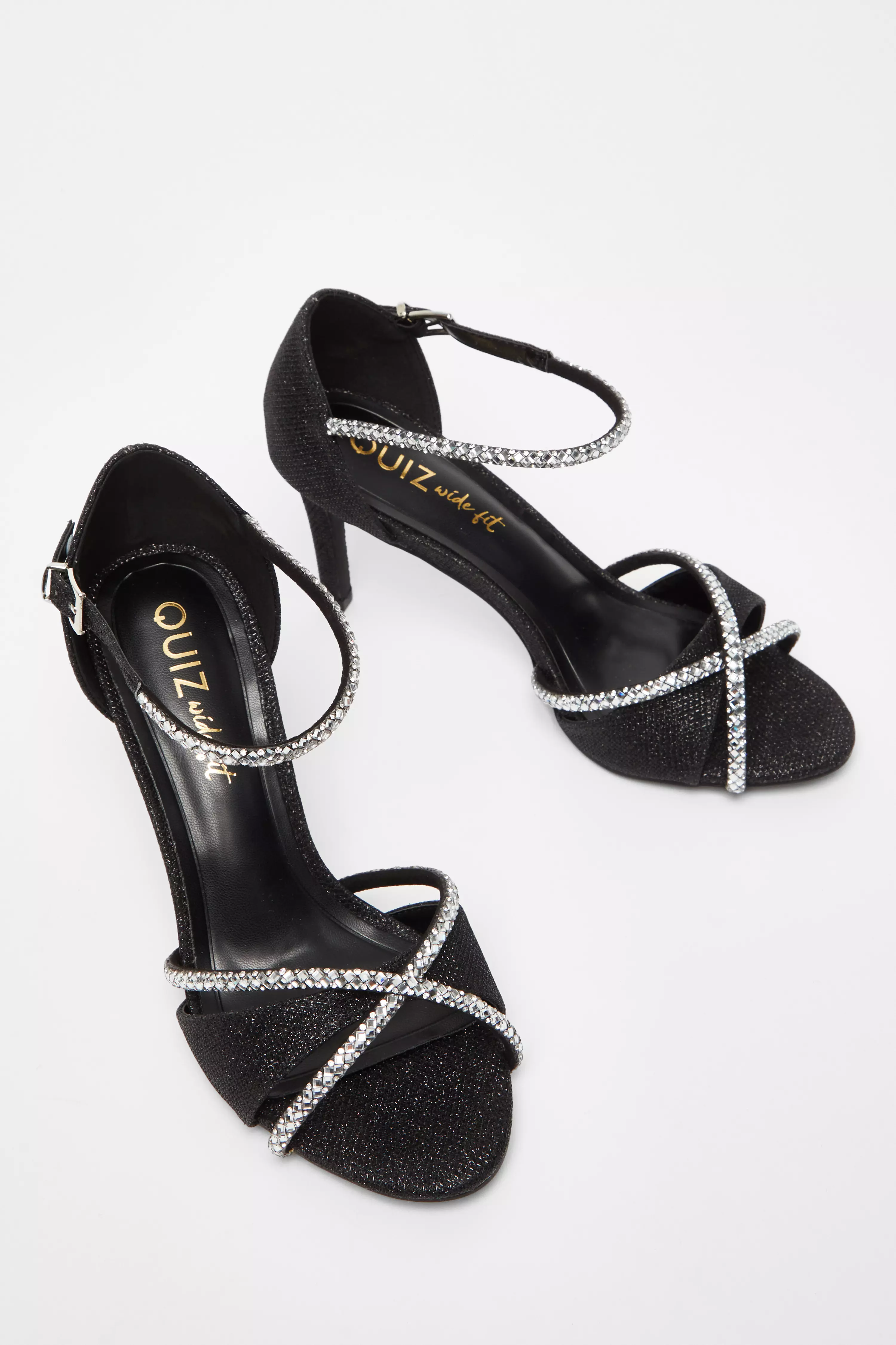 Wide Fit Black Diamante Heels