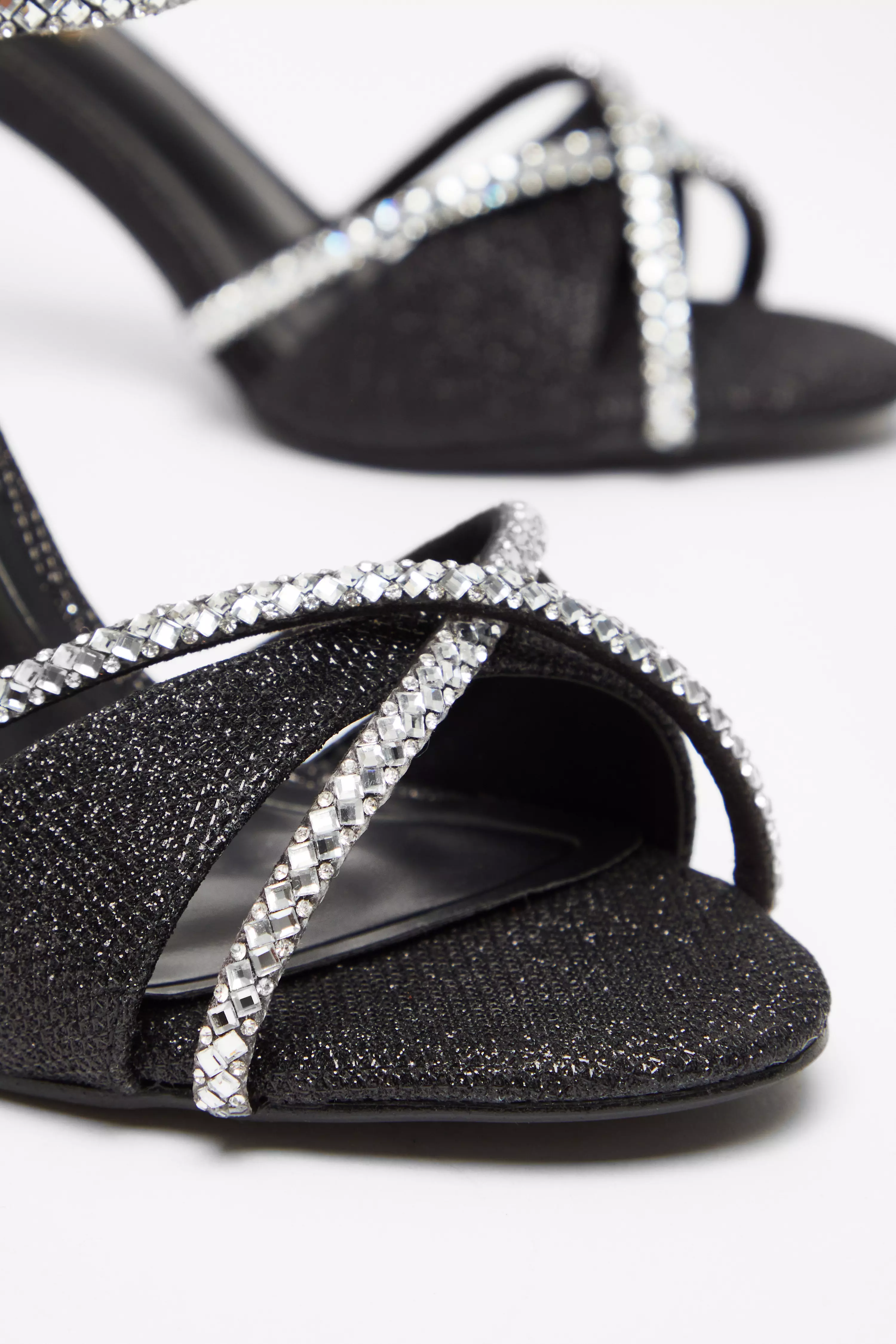 Wide Fit Black Diamante Heels