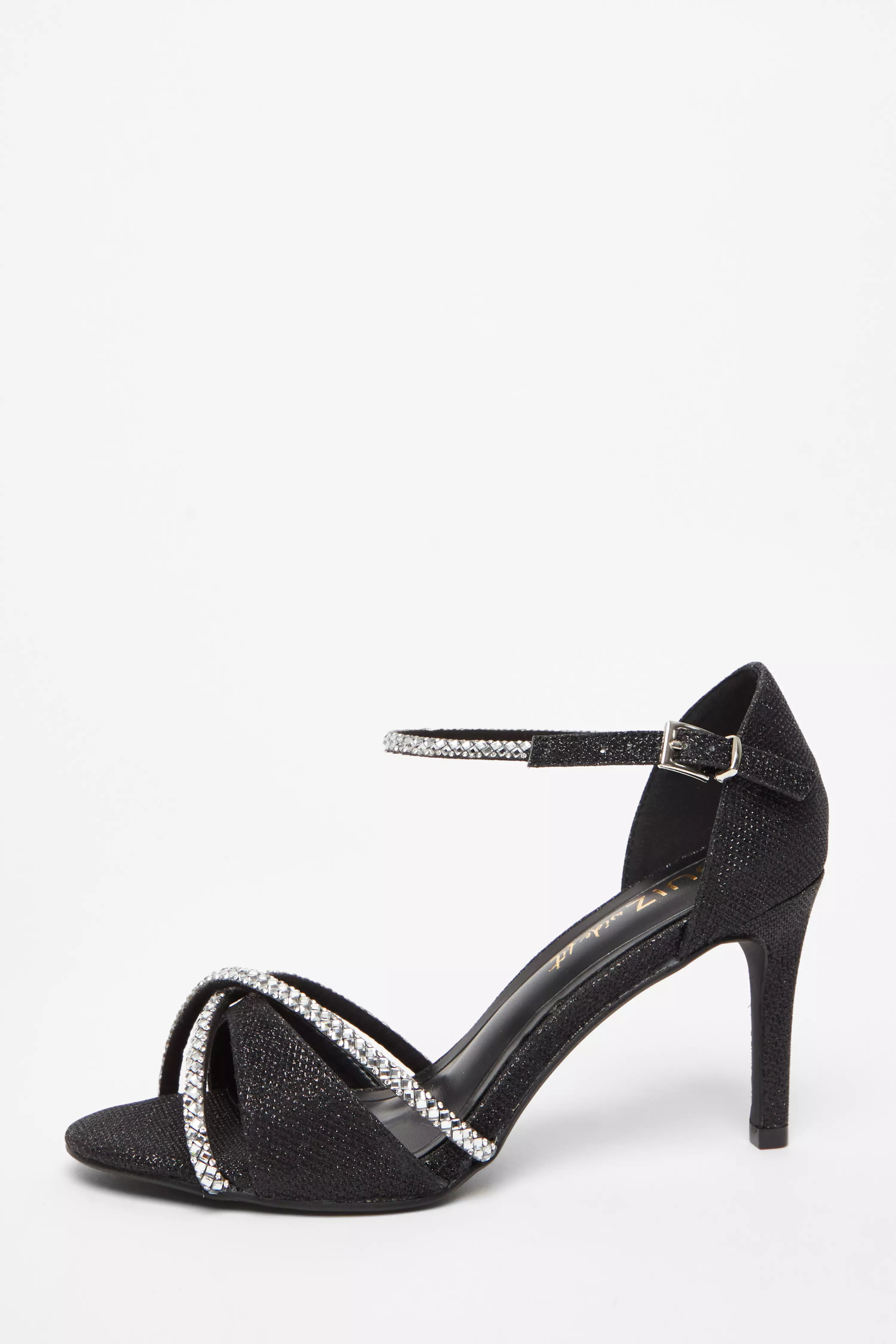 Wide Fit Black Diamante Heels