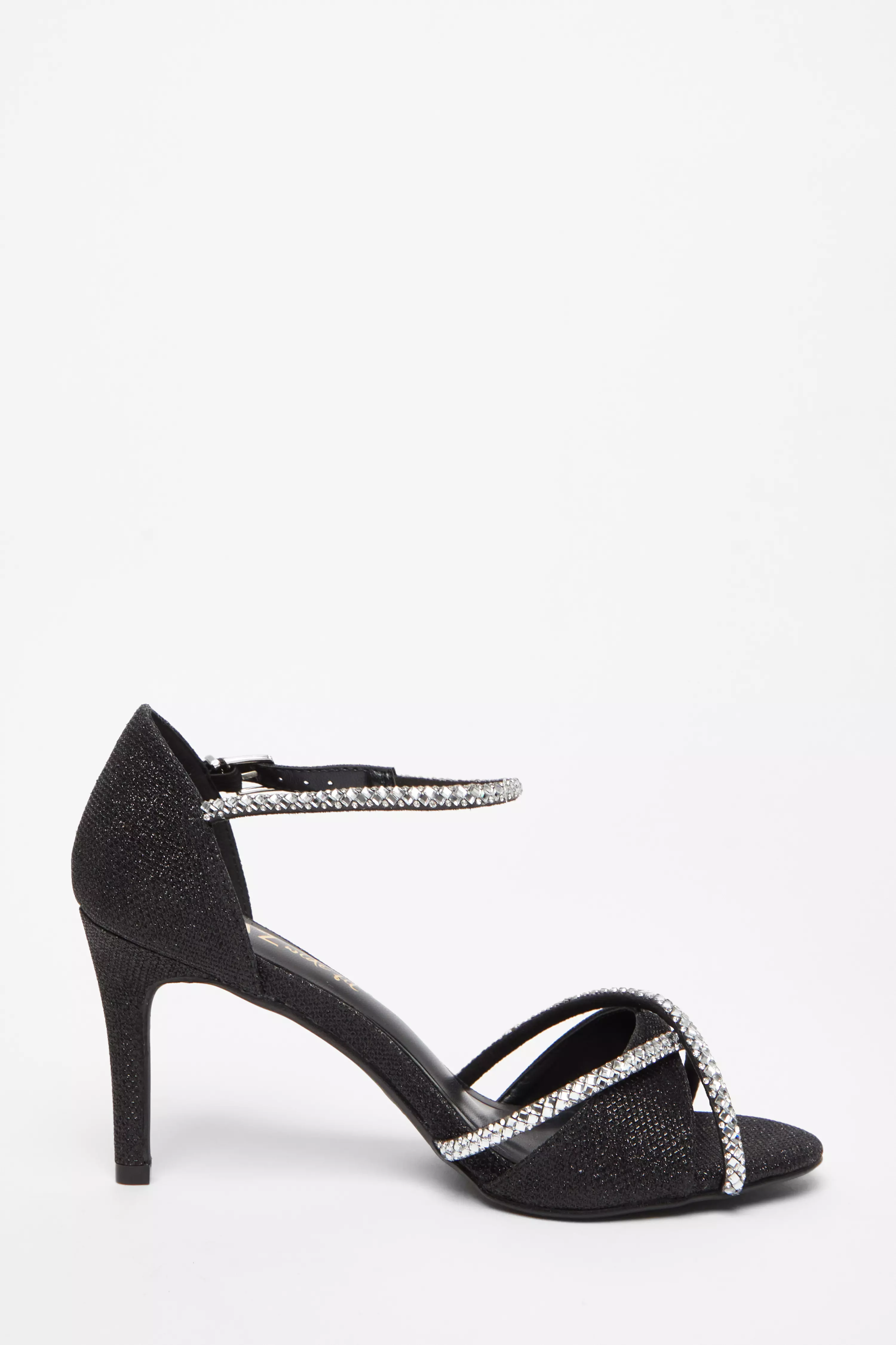 Wide Fit Black Diamante Heels