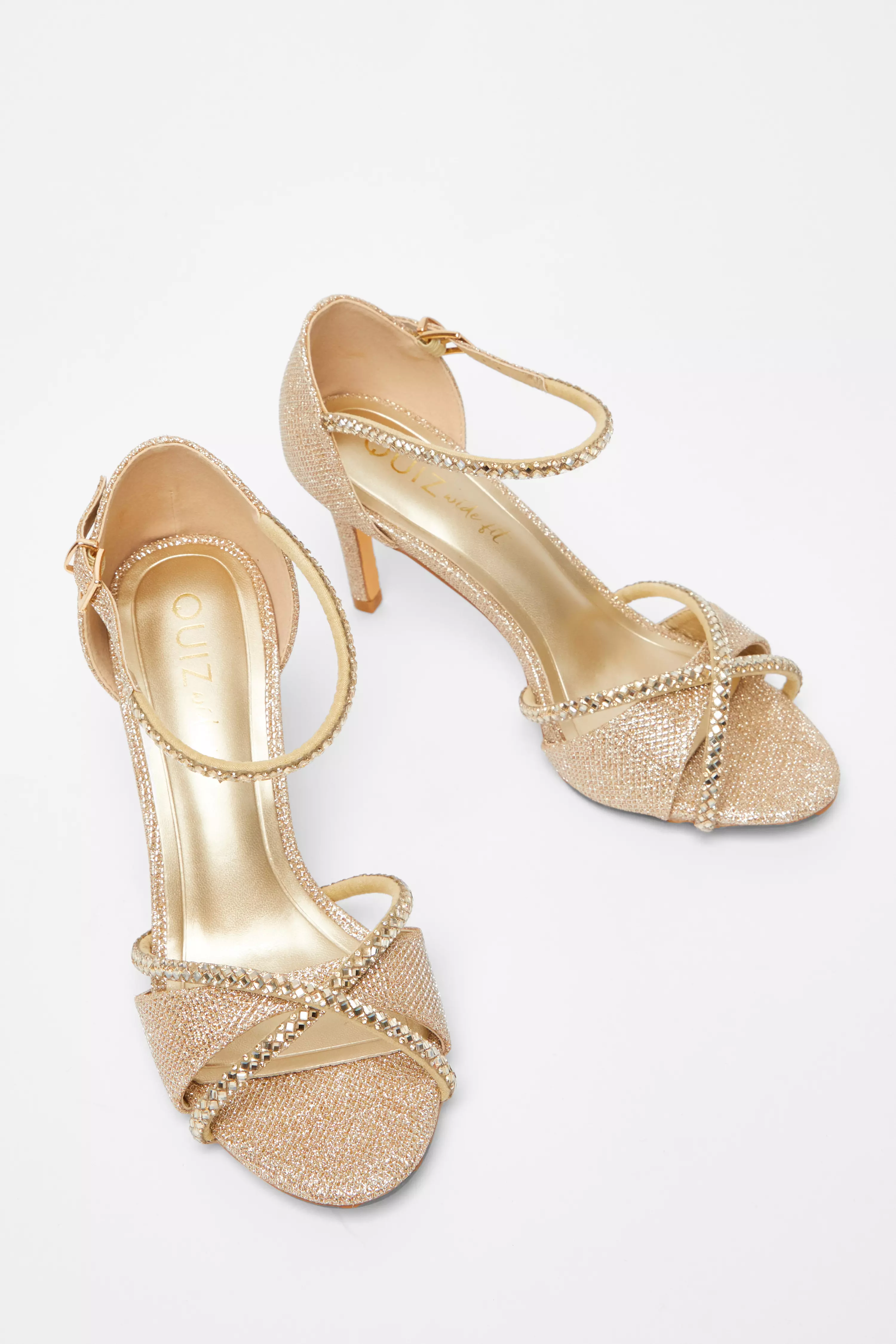 Wide Fit Gold Diamante Heels