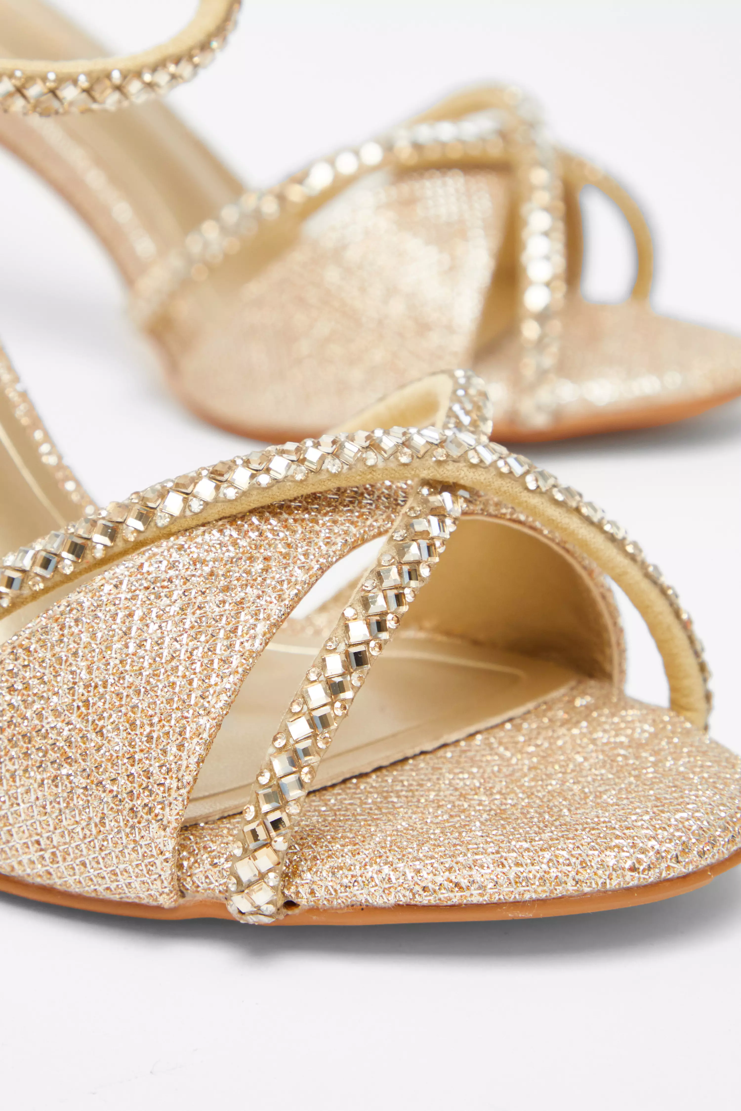 Wide Fit Gold Diamante Heels