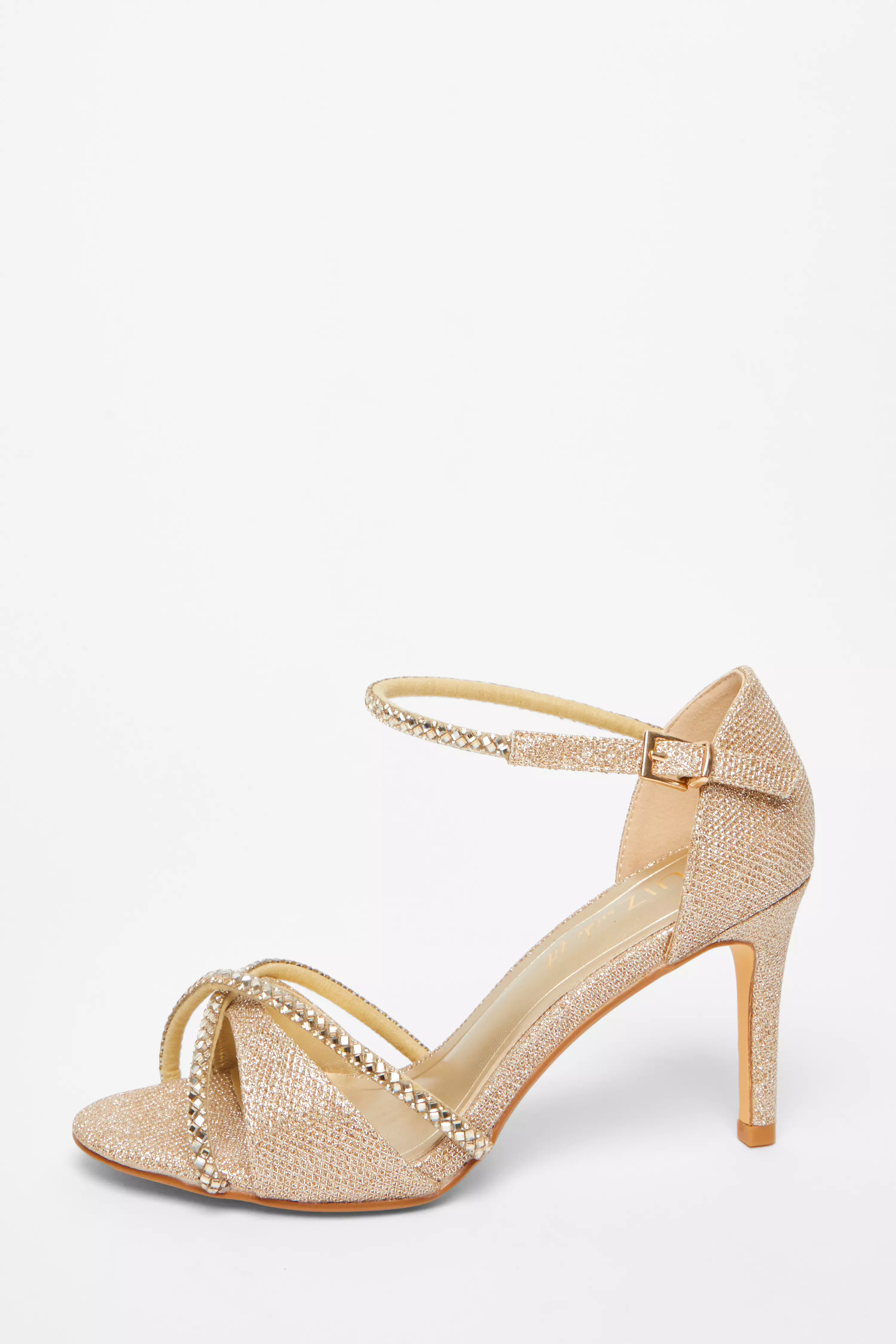 Wide Fit Gold Diamante Heels