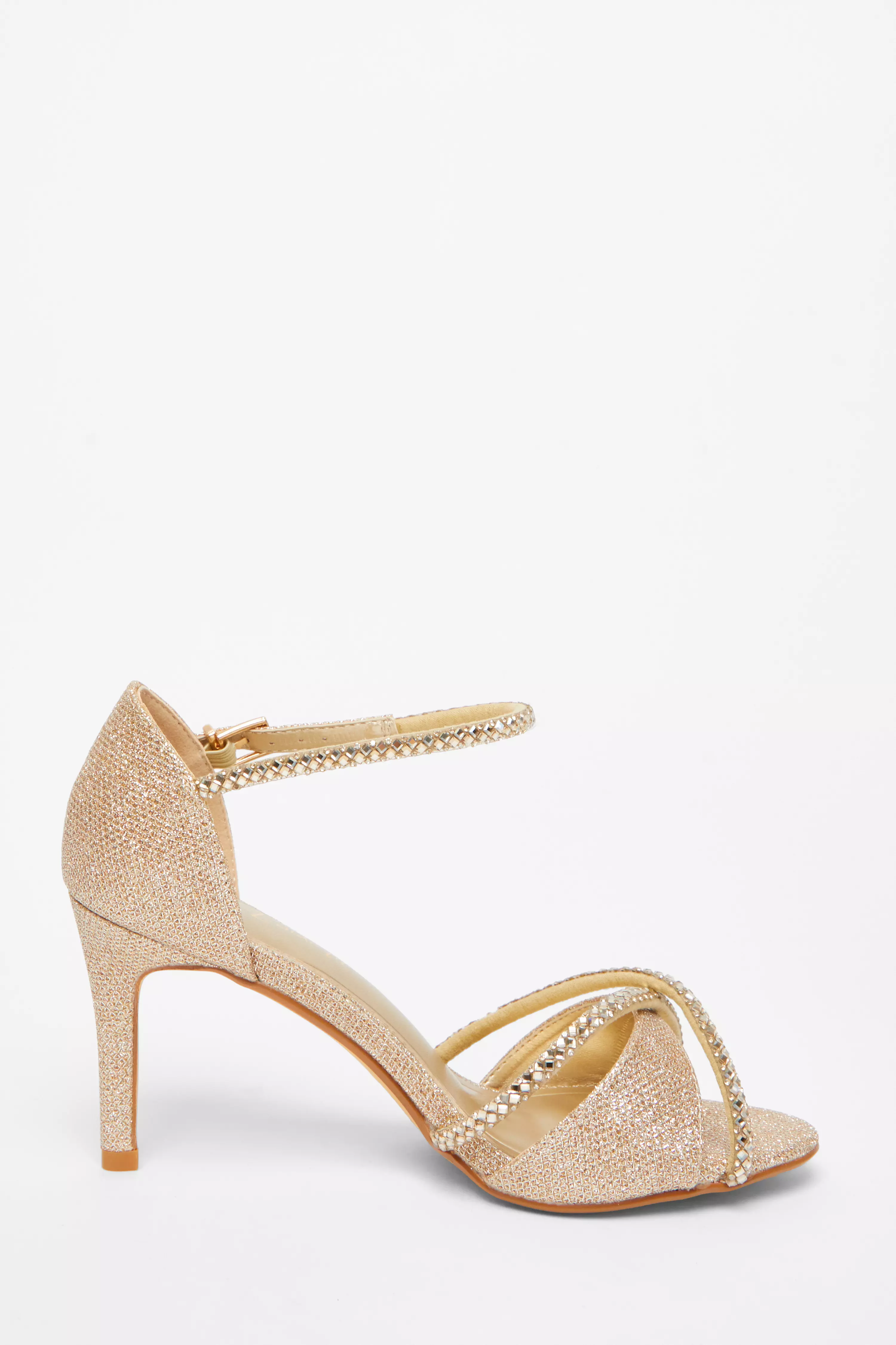 Wide Fit Gold Diamante Heels