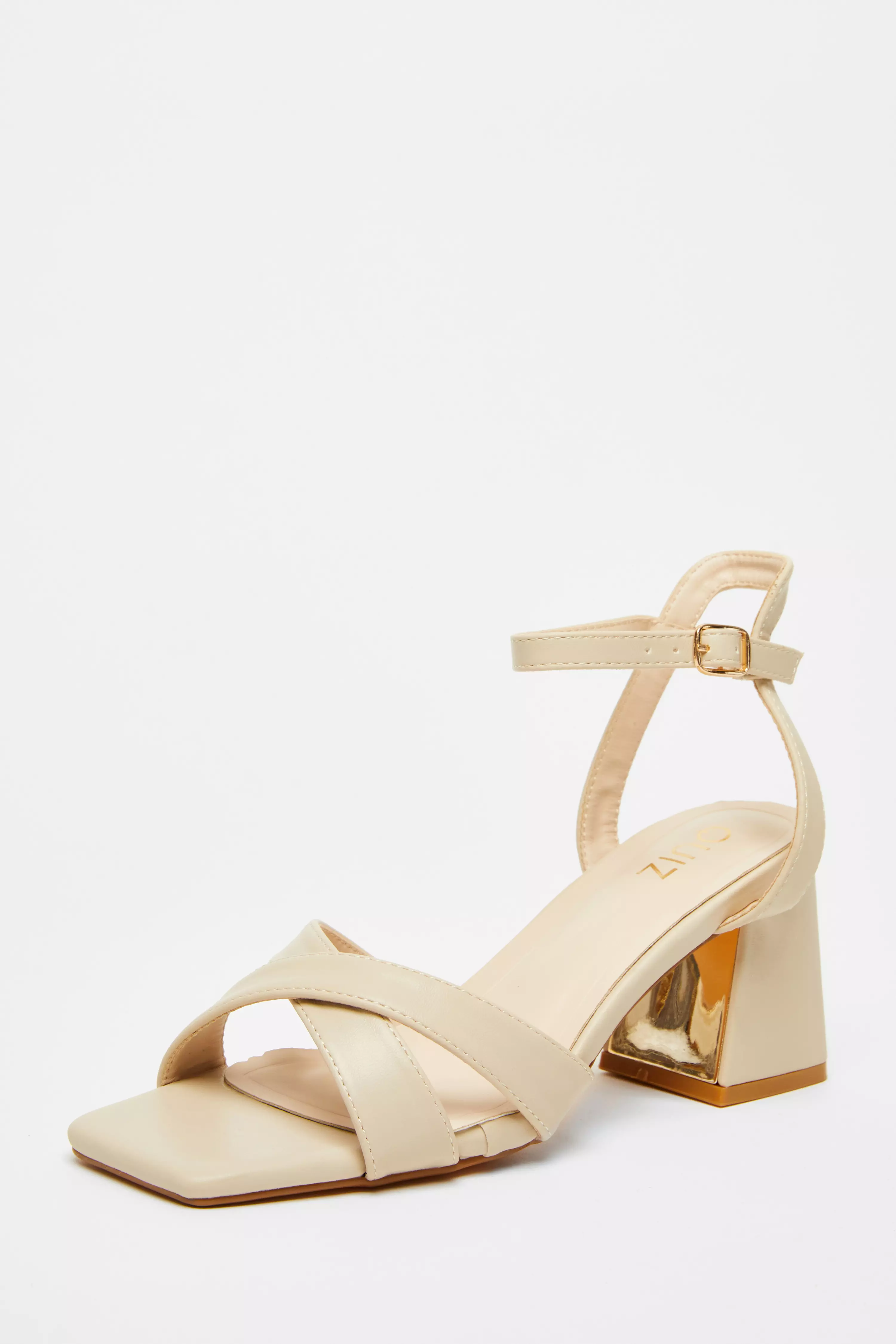 Nude Cross Strap Heeled Sandal