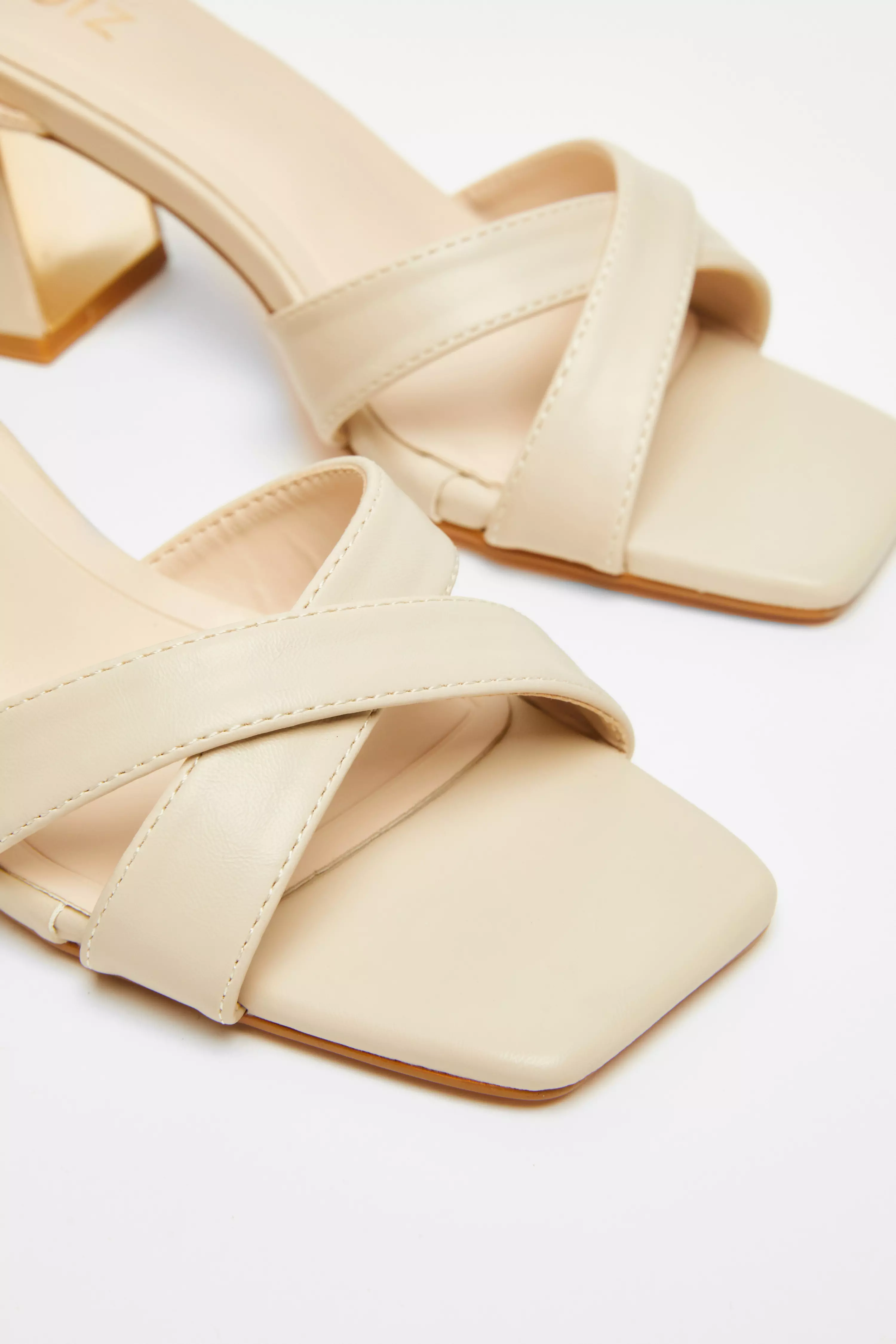 Nude Cross Strap Heeled Sandal