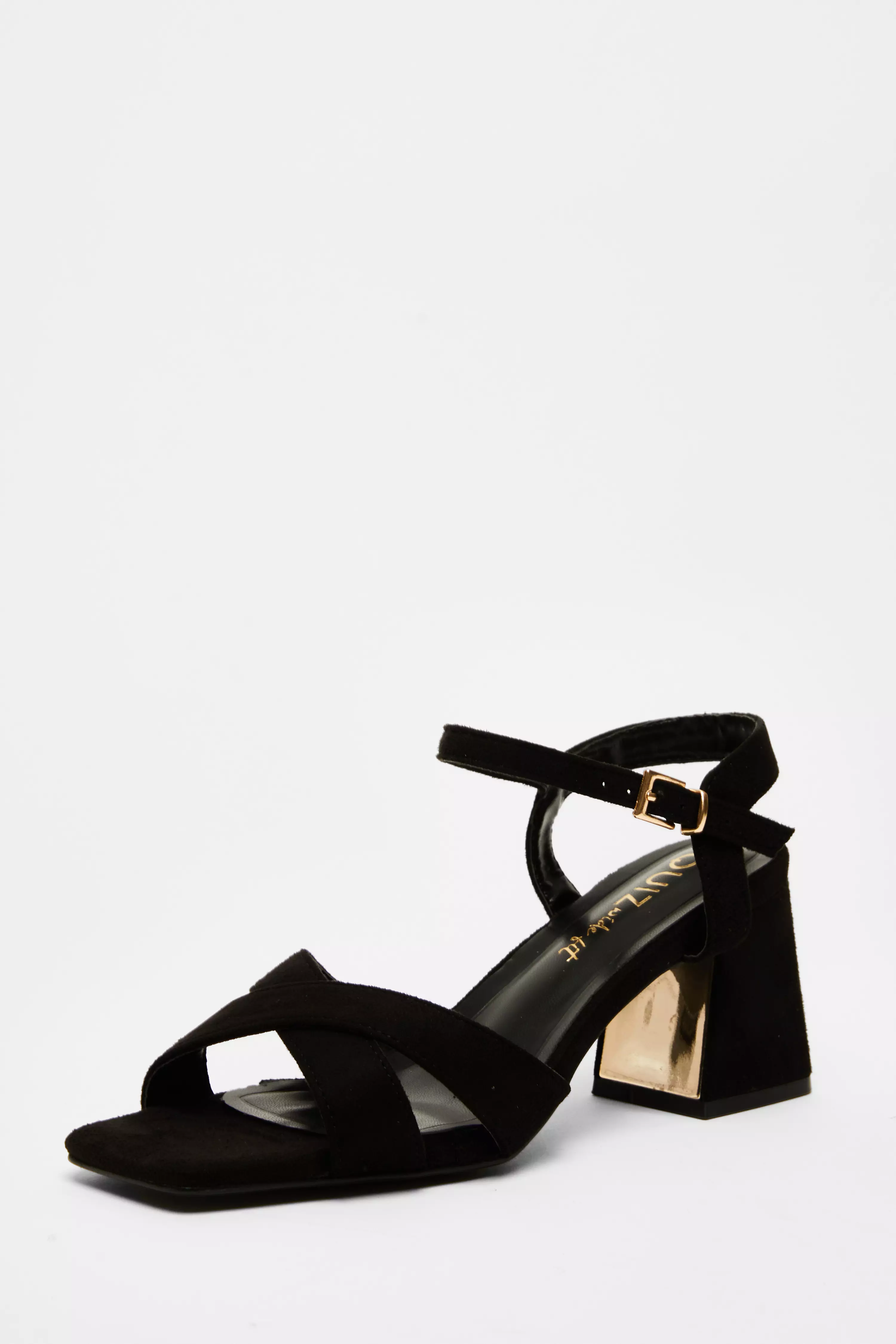 Wide Fit Black Faux Suede Heeled Sandals