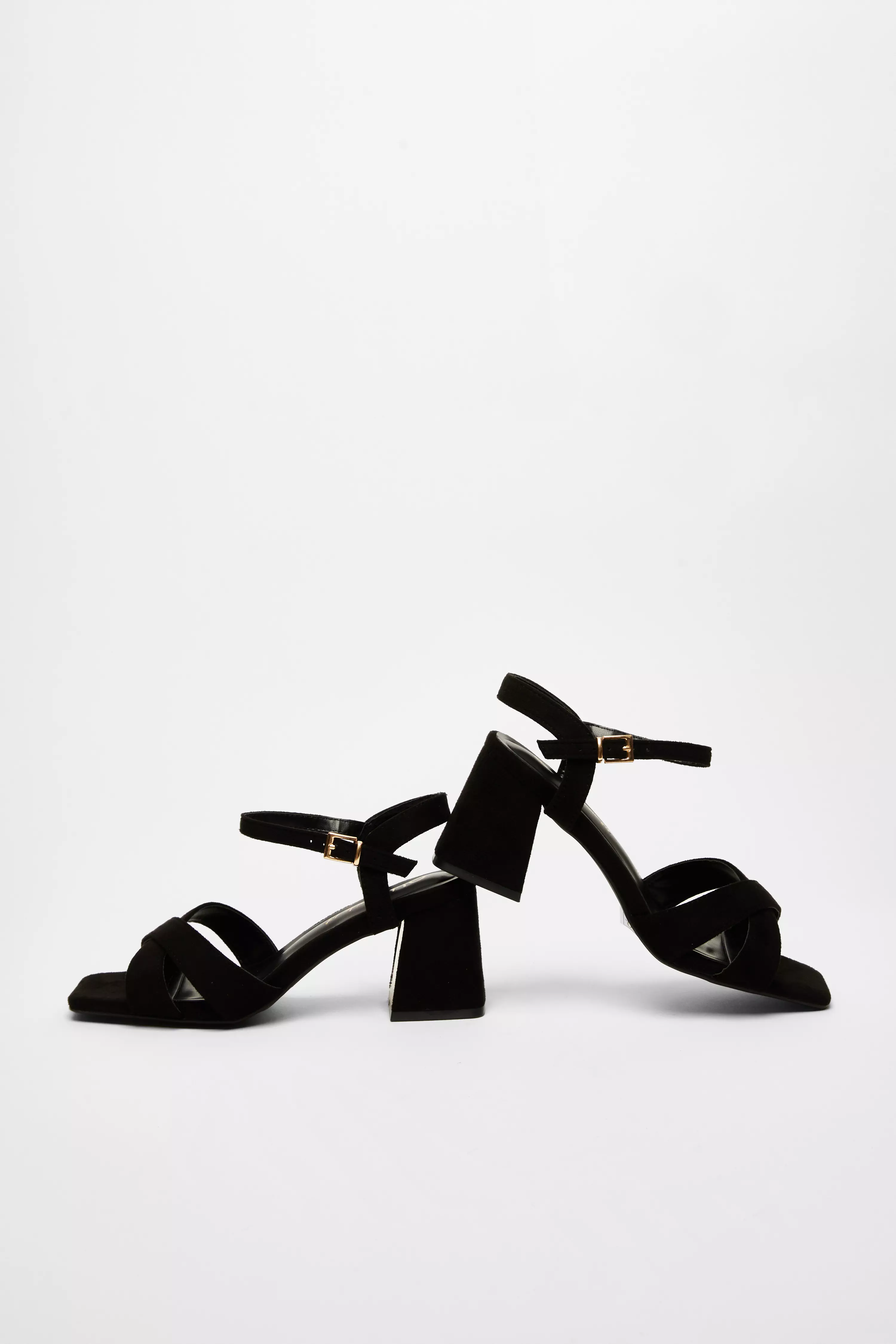 Wide Fit Black Faux Suede Heeled Sandals