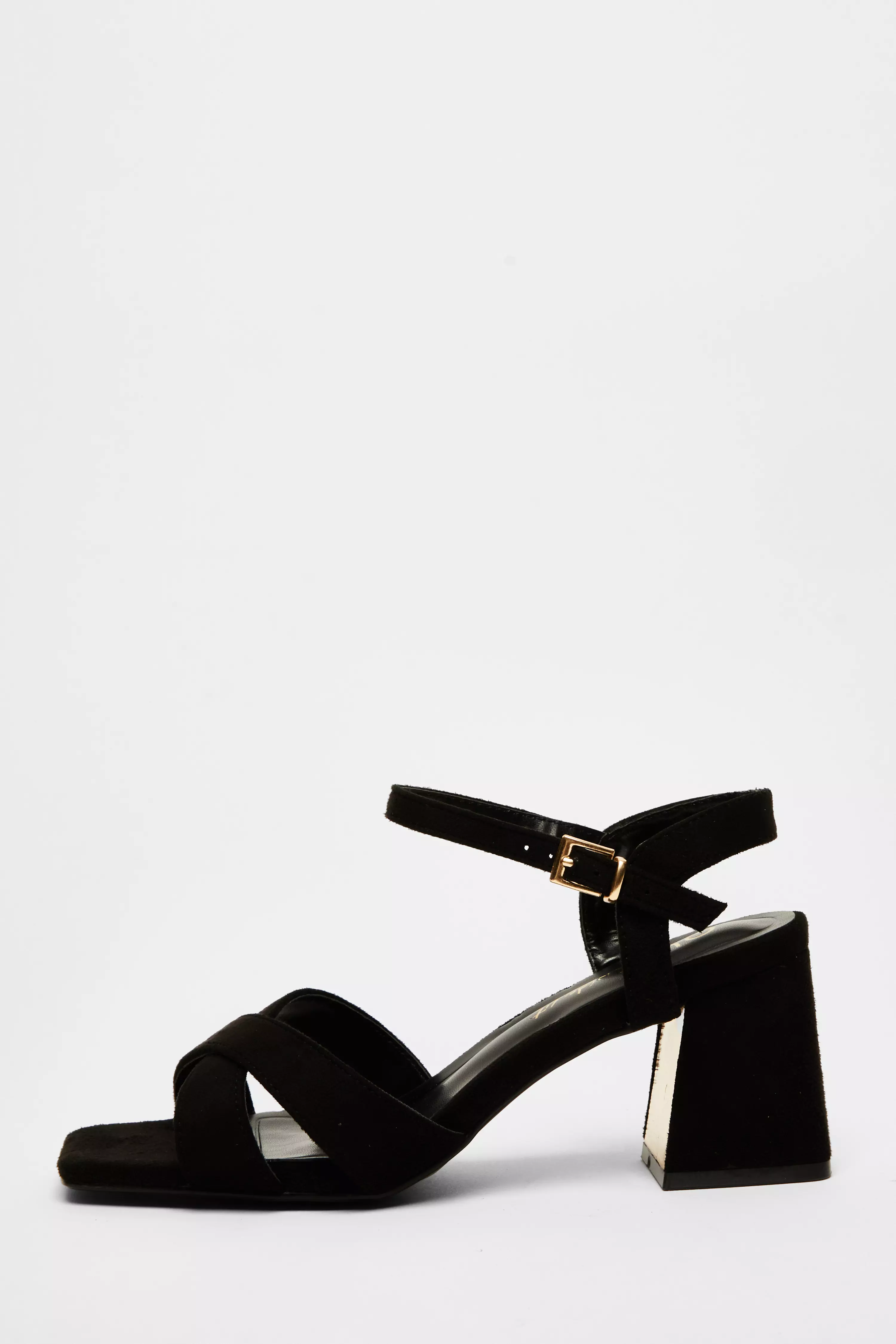 Wide Fit Black Faux Suede Heeled Sandals