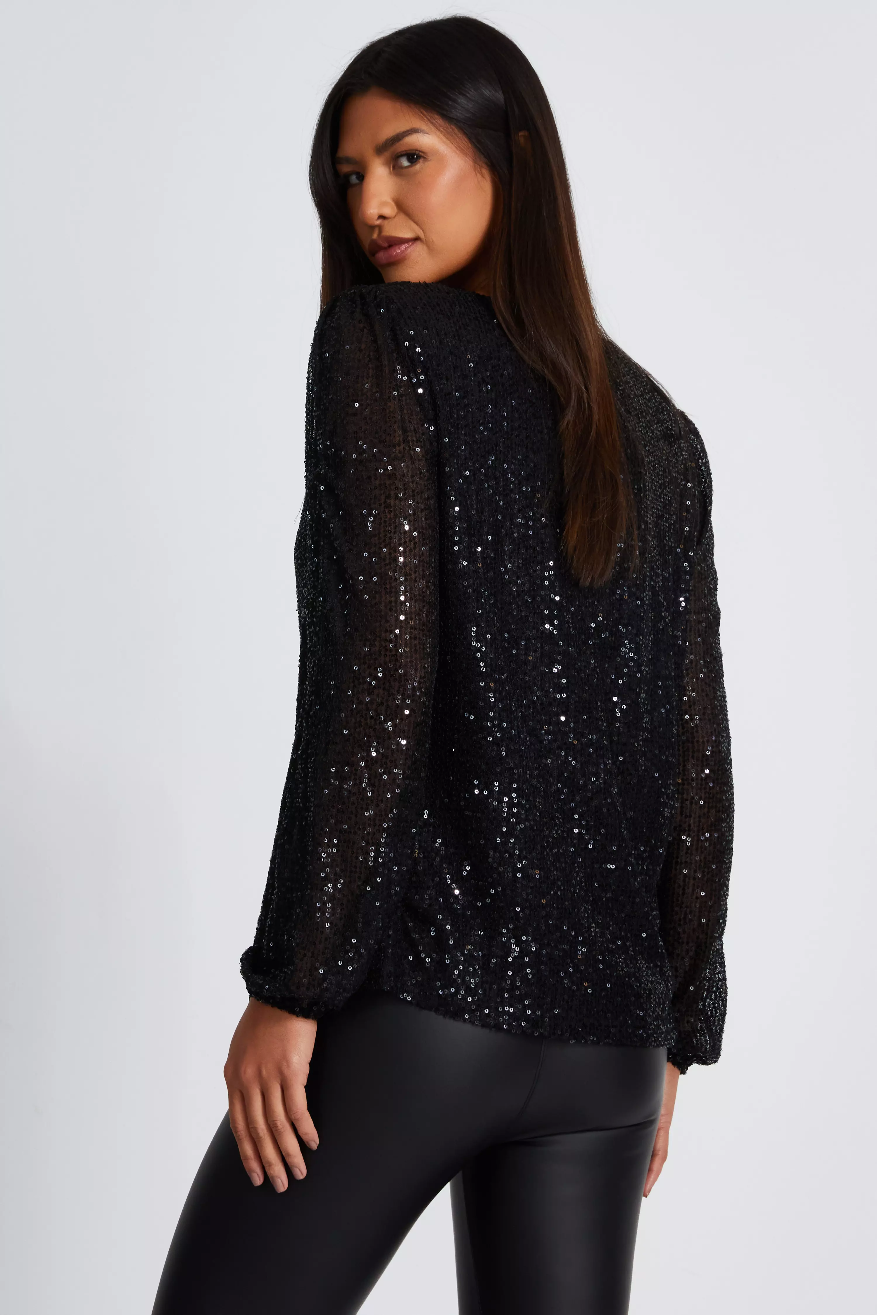 Black Sequin Drape Top