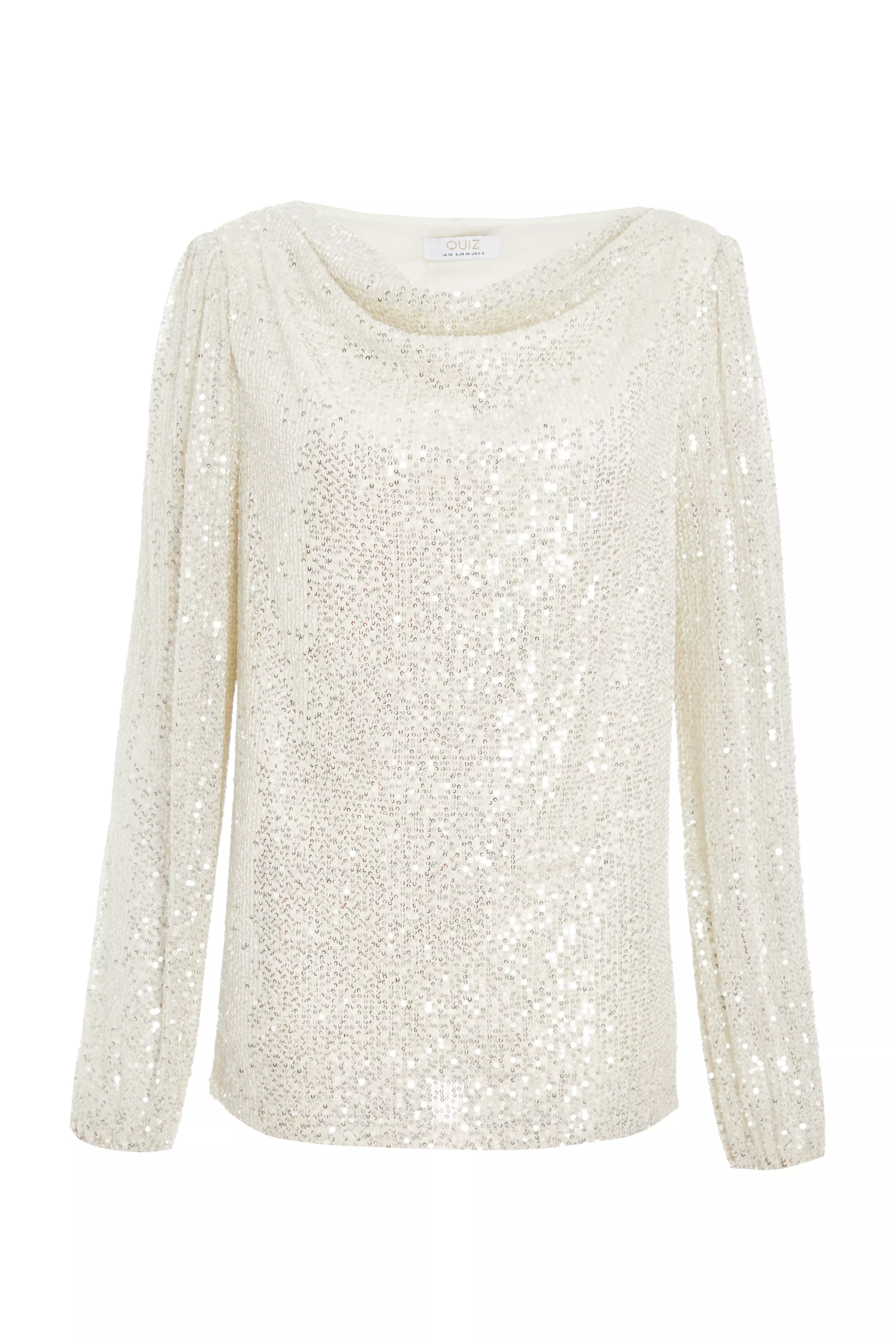 Champagne Sequin Drape Neck Boxy Top 