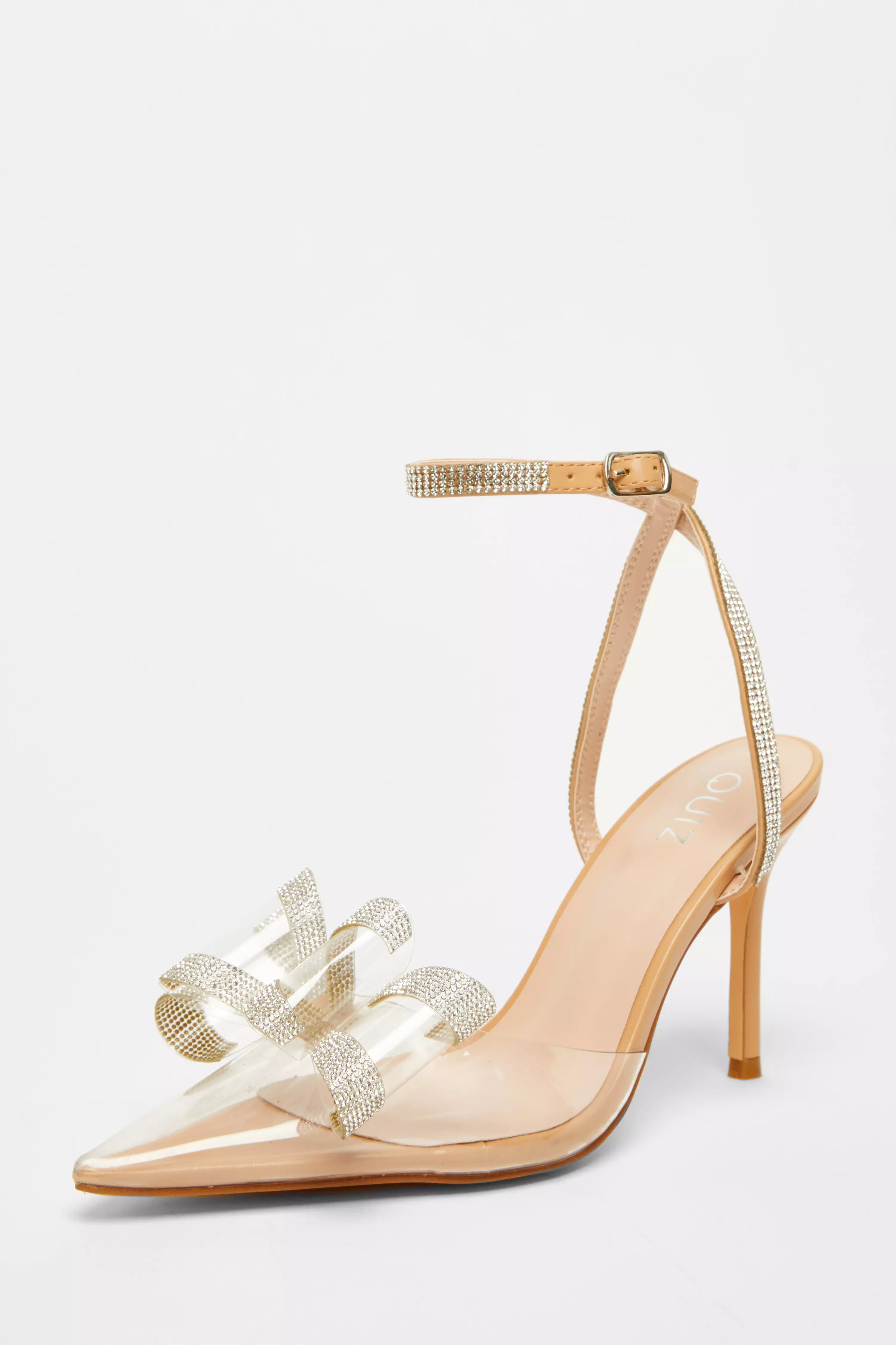 Nude Diamante Bow Court Heels