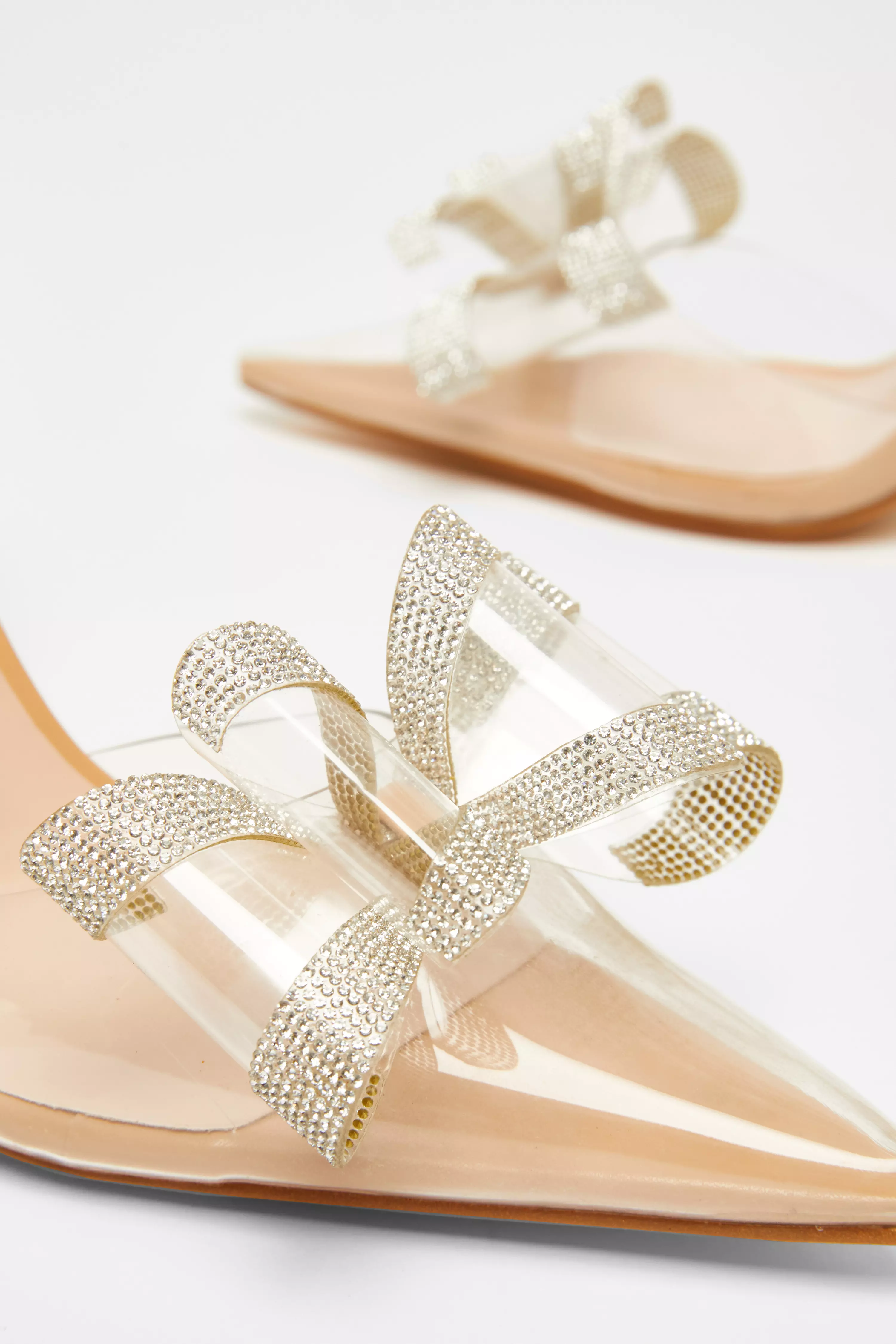 Nude Diamante Bow Court Heels