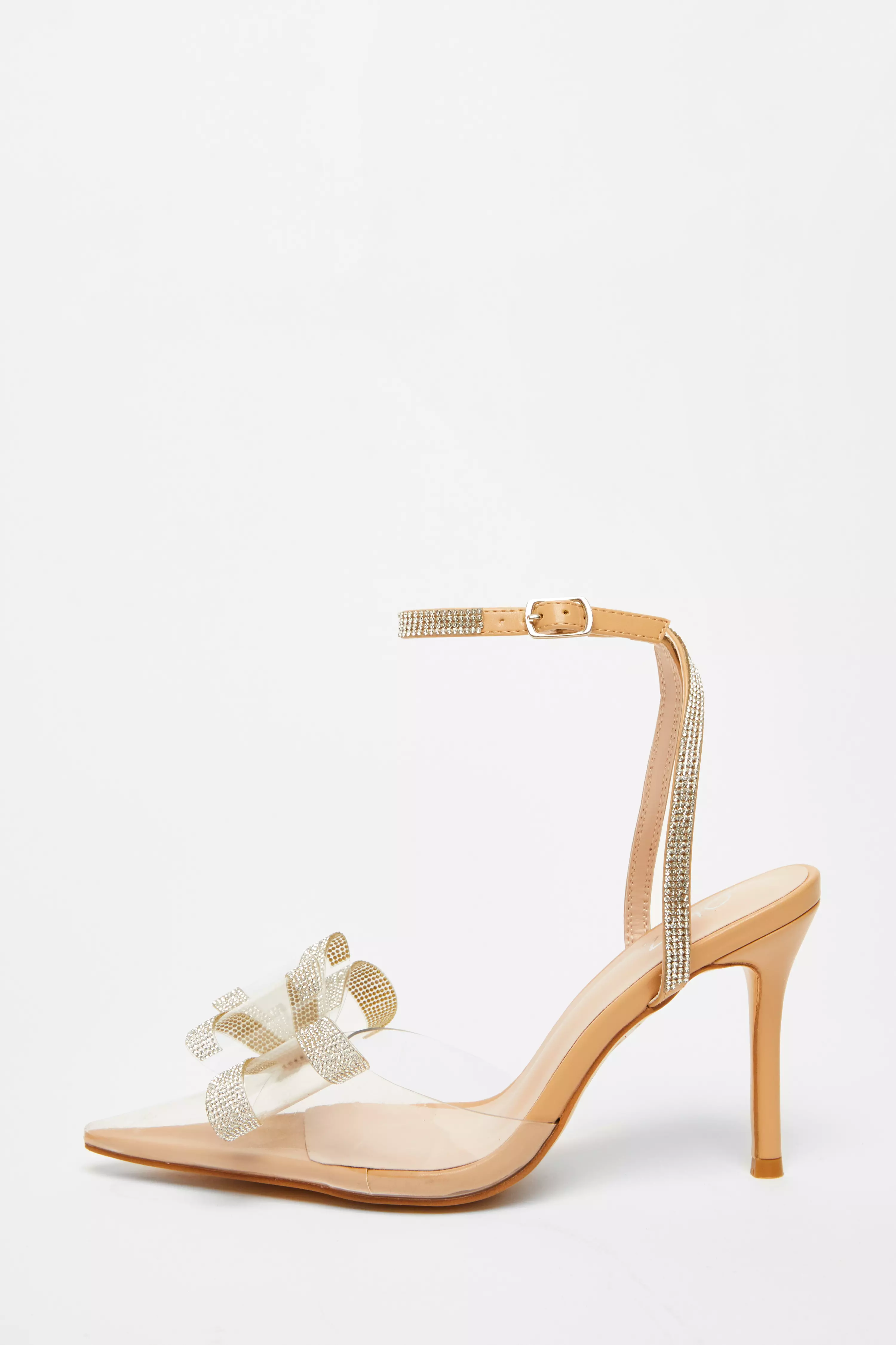 Nude Diamante Bow Court Heels