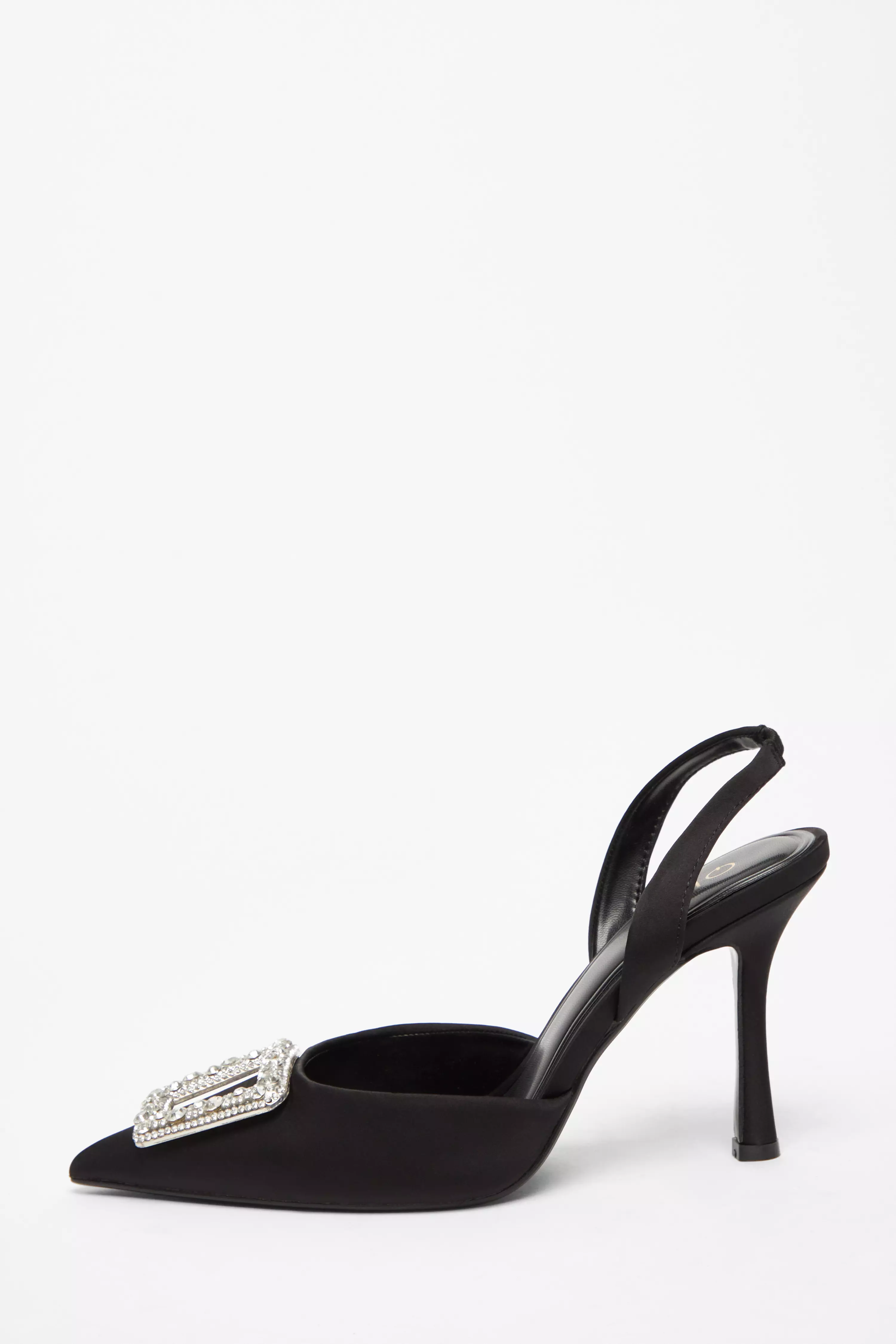 Black Satin Brooch Court Heels