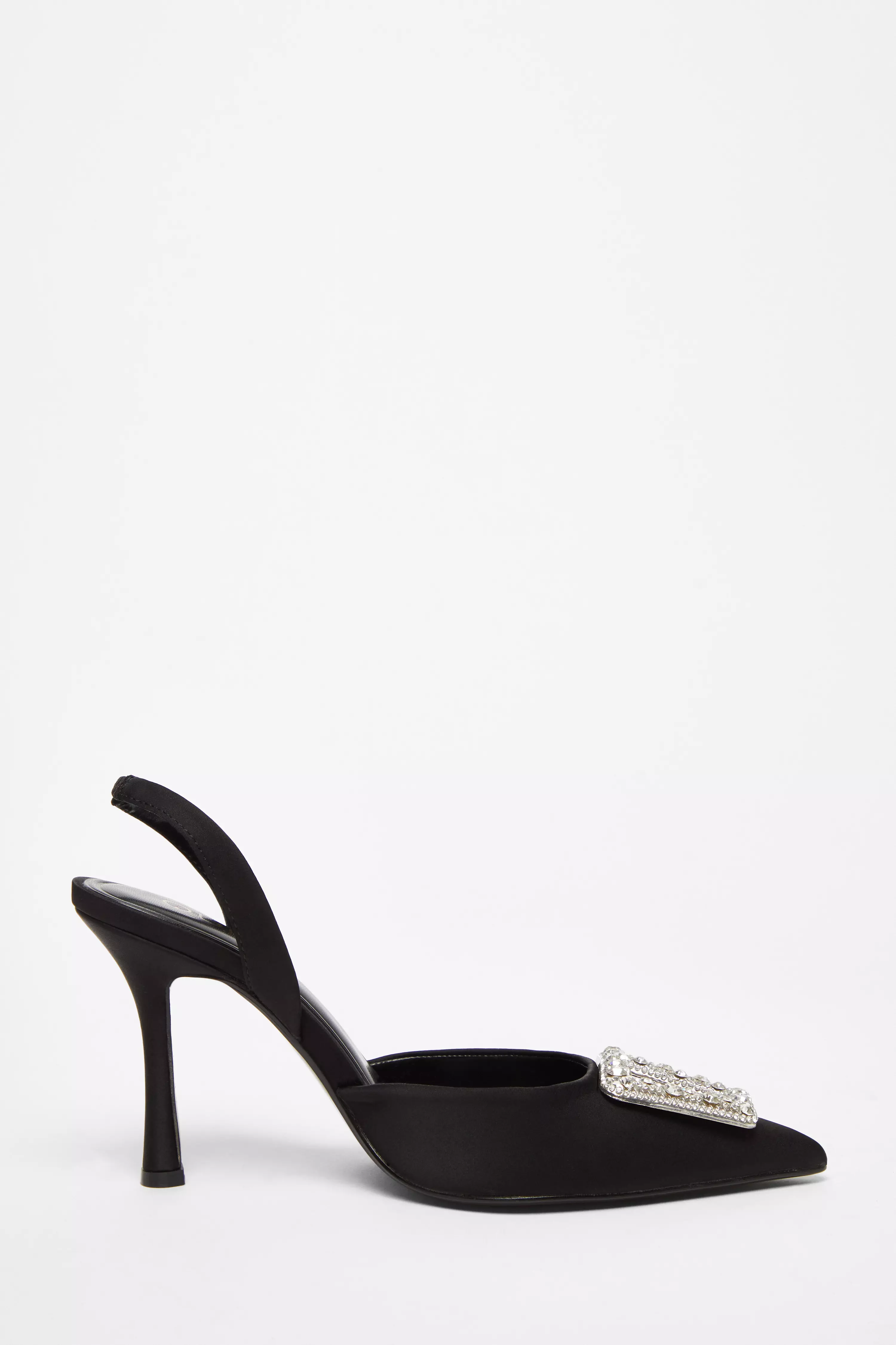 Black Satin Brooch Court Heels