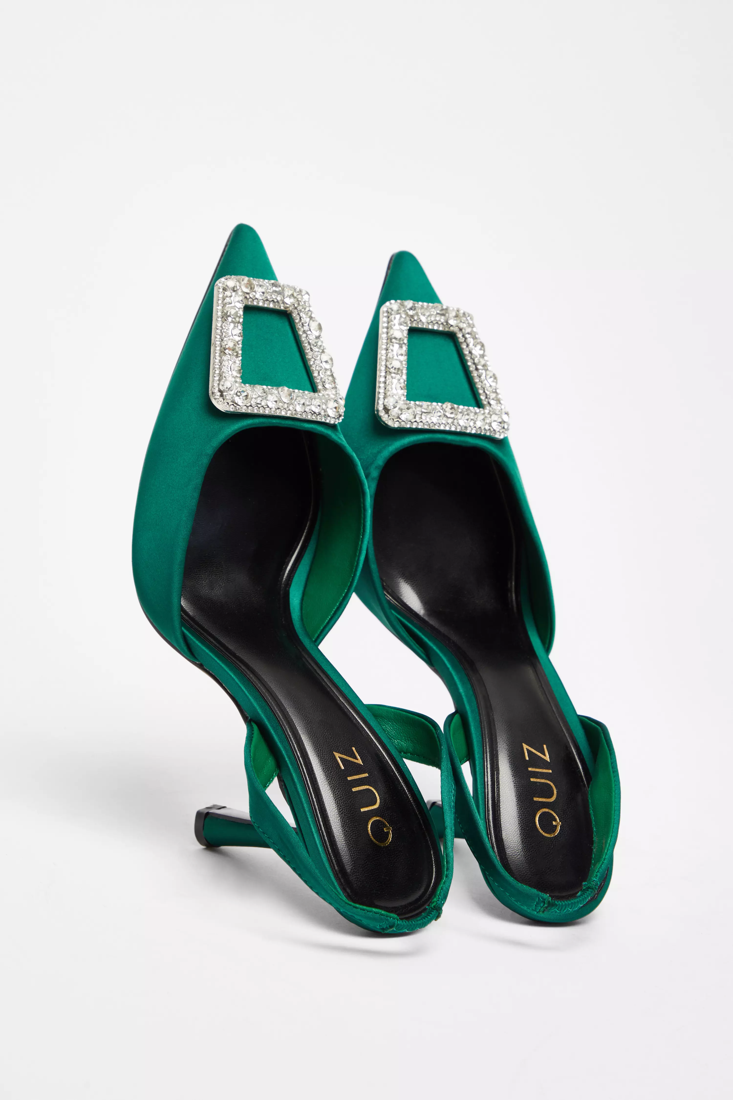 Green Satin Brooch Court Heels