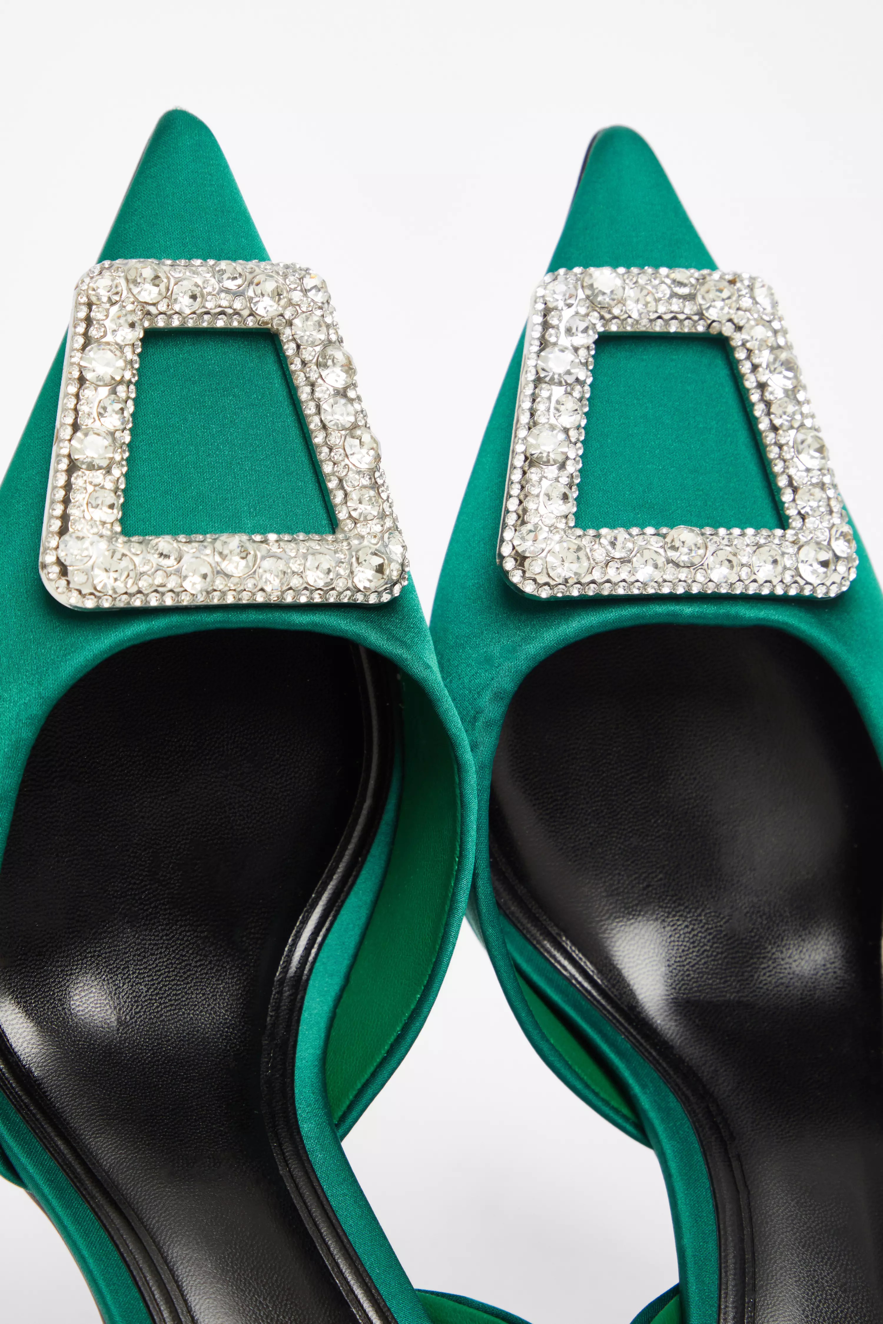 Green Satin Brooch Court Heels